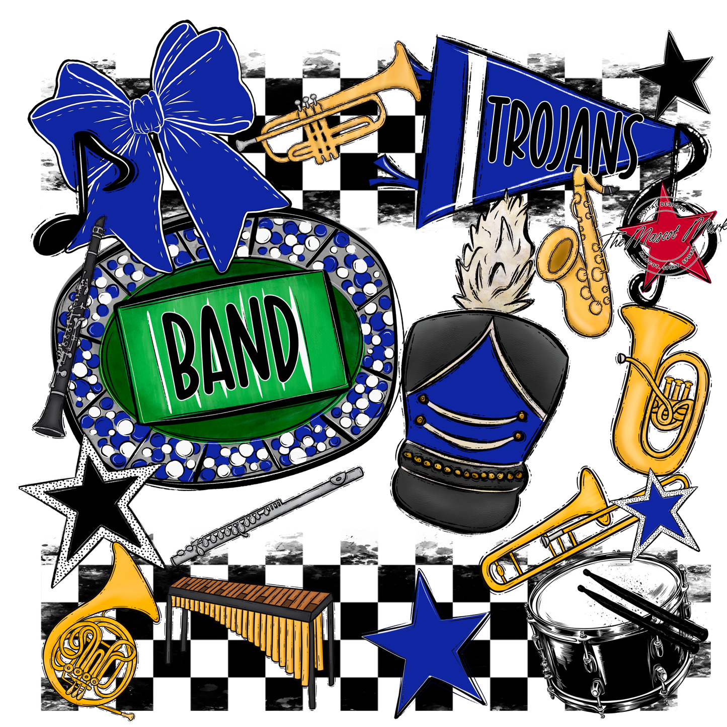 Trojans Checkers Band Spirit Design-Royal Blue