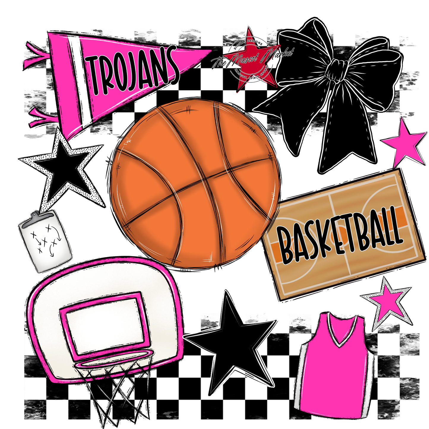 Trojans Checkers Basketball Spirit Design-Pink