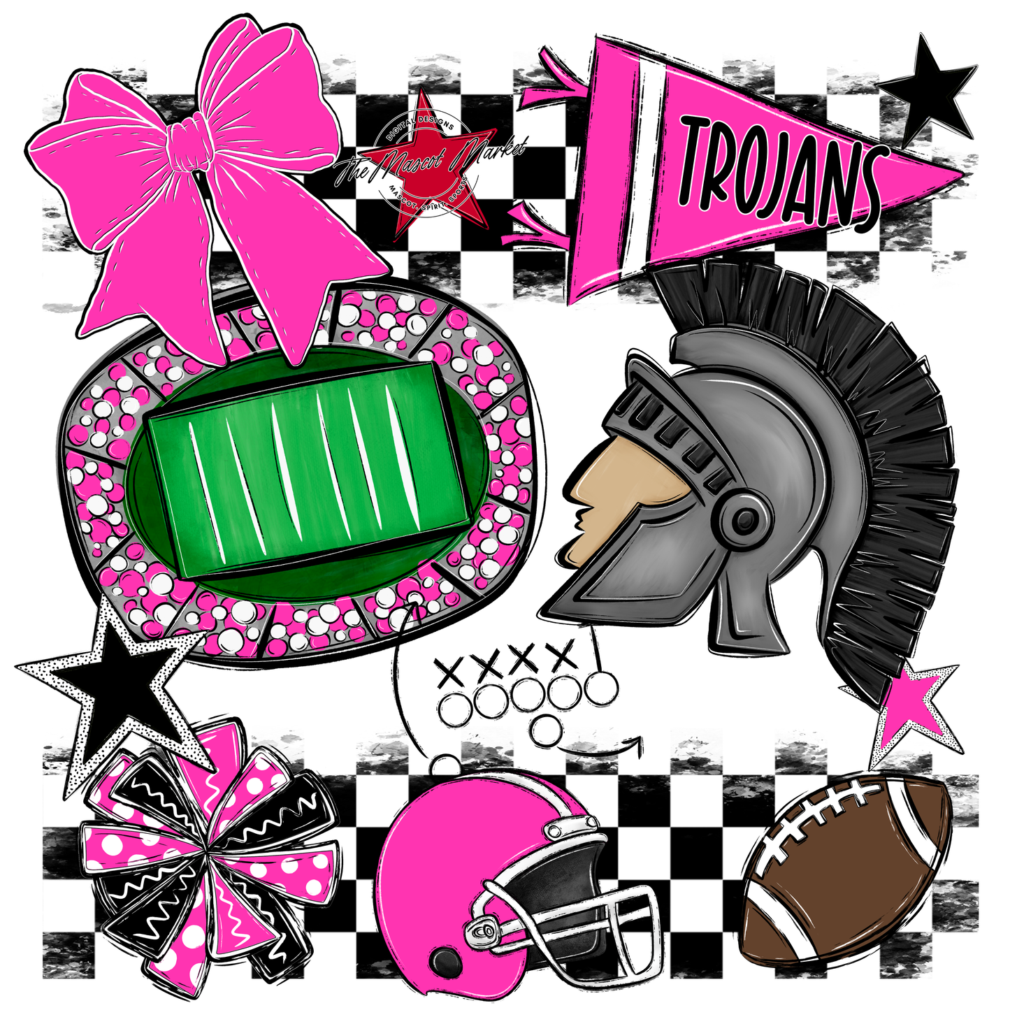 Trojans Checkers Mascot Spirit Design-Pink