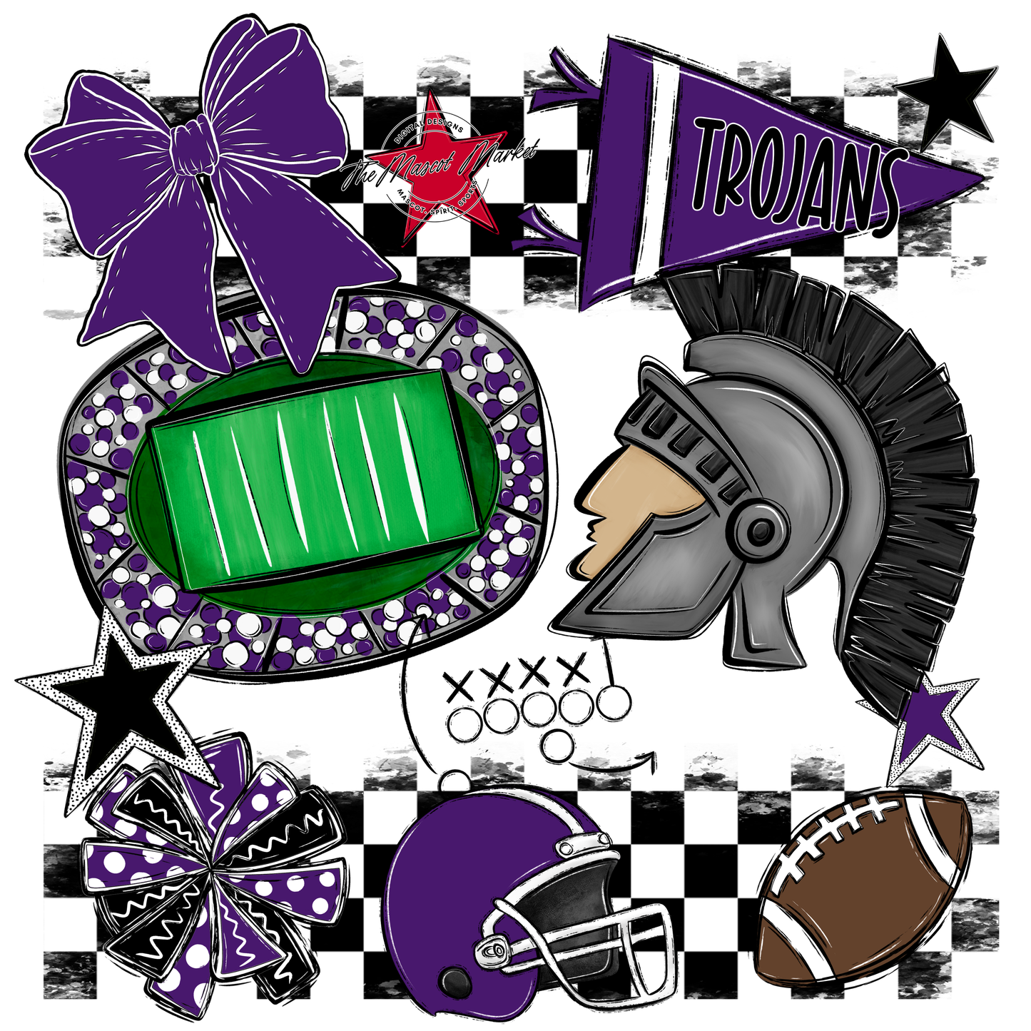 Trojans Checkers Mascot Spirit Design-Purple