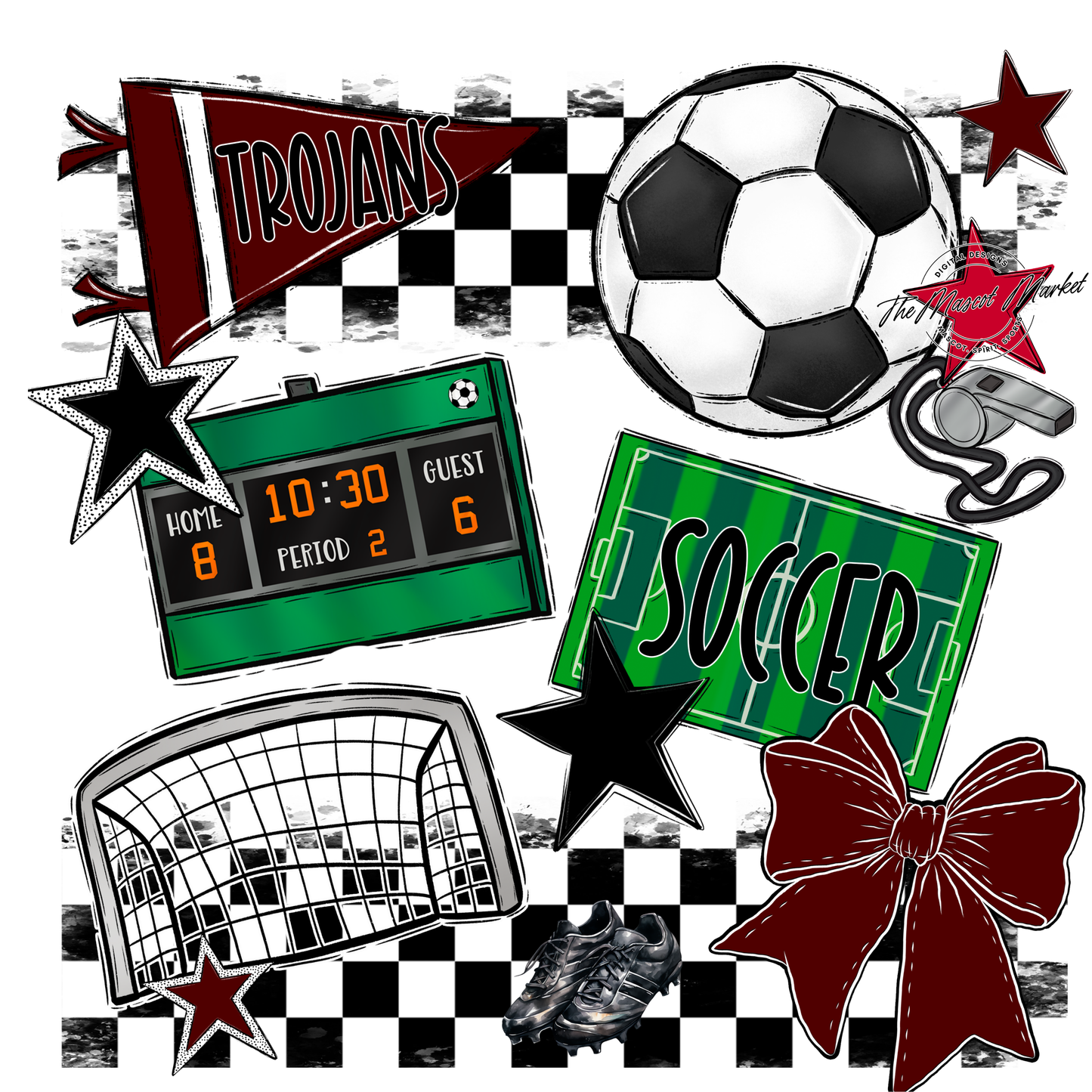 Trojans Checkers Soccer Spirit Design-Maroon