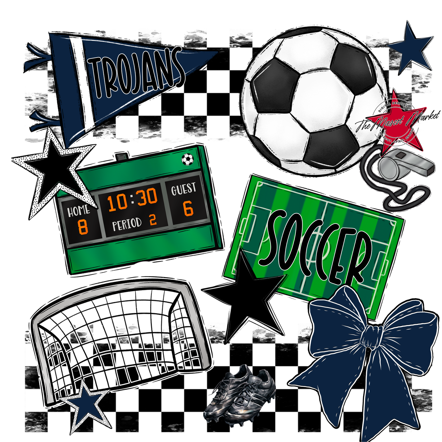 Trojans Checkers Soccer Spirit Design-Navy