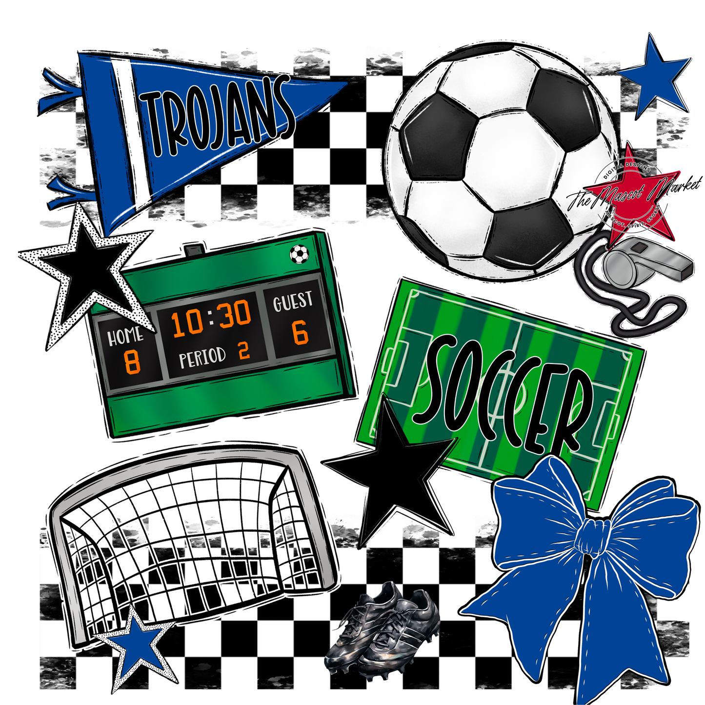 Trojans Checkers Soccer Spirit Design-Off Blue