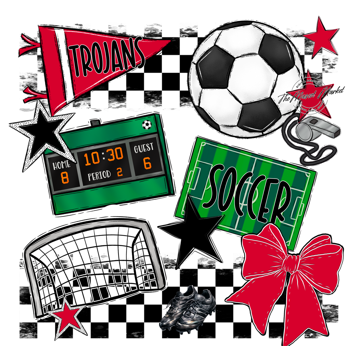 Trojans Checkers Soccer Spirit Design-Red