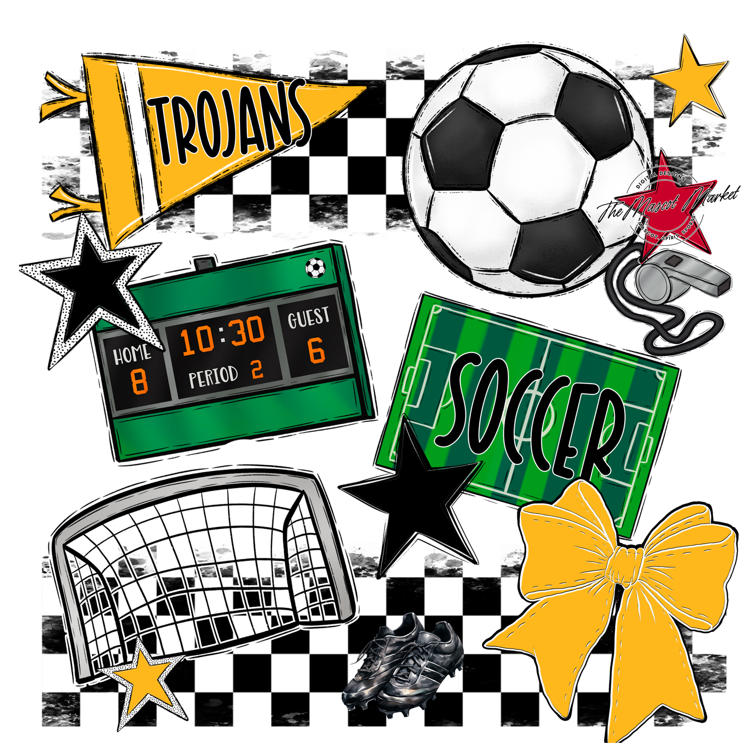 Trojans Checkers Soccer Spirit Design-Yellow