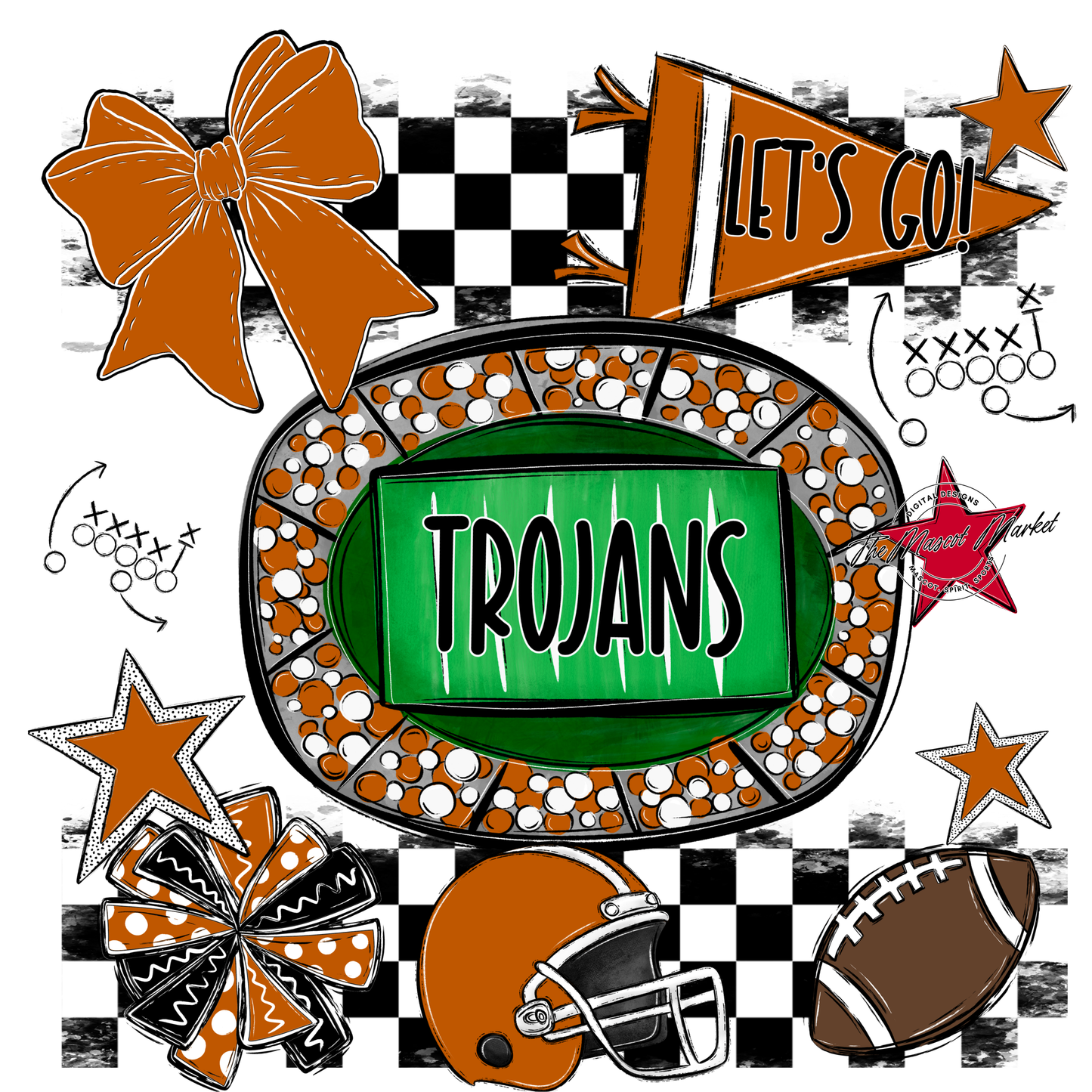 Trojans Checkers Spirit Design-Burnt Orange