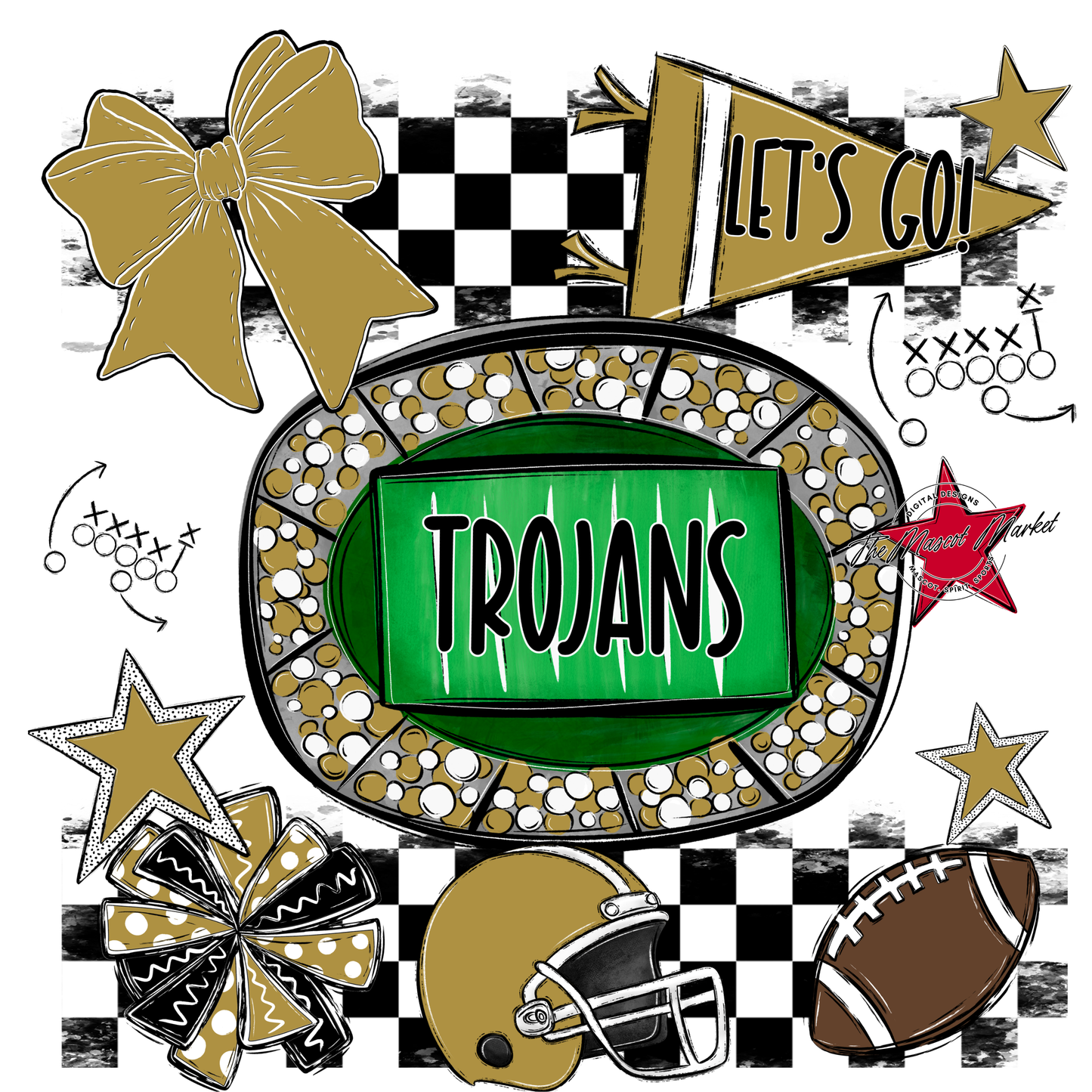Trojans Checkers Spirit Design-Gold