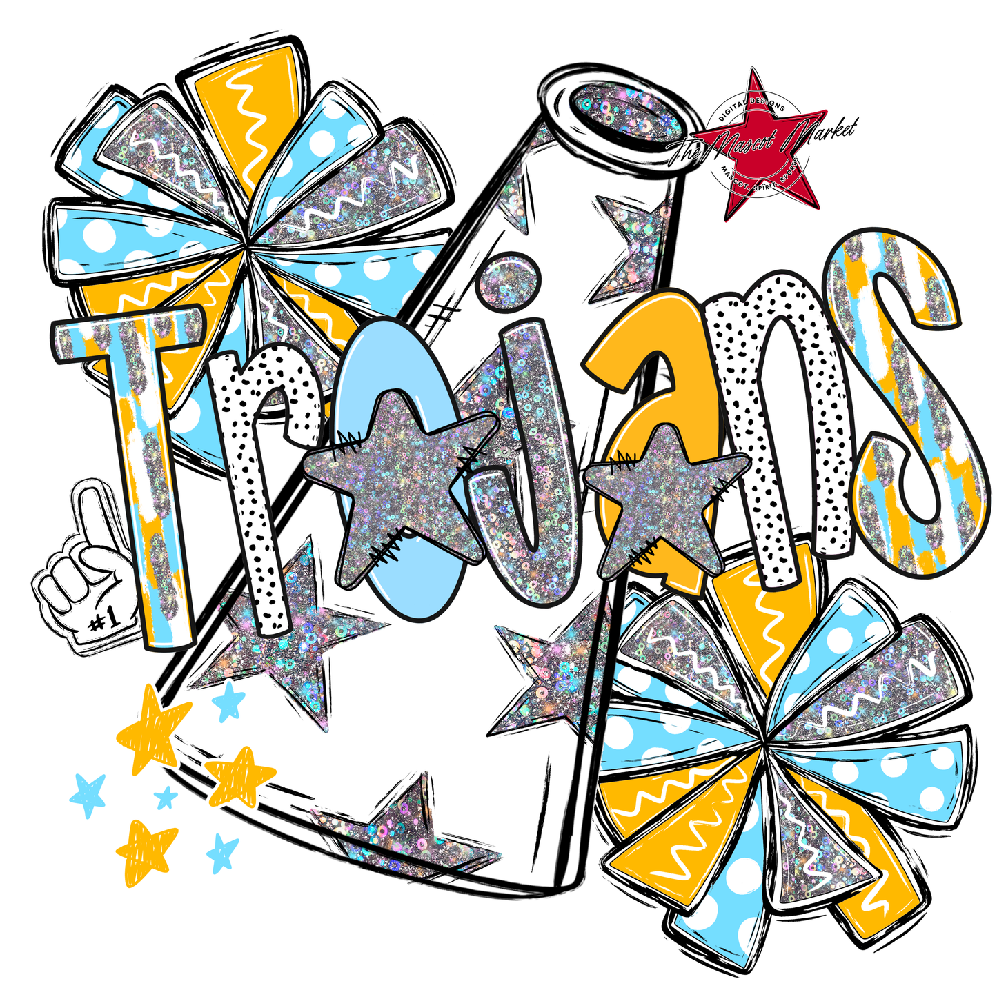 Trojans Cheer Megaphone Scrape-Columbia Blue-Yellow