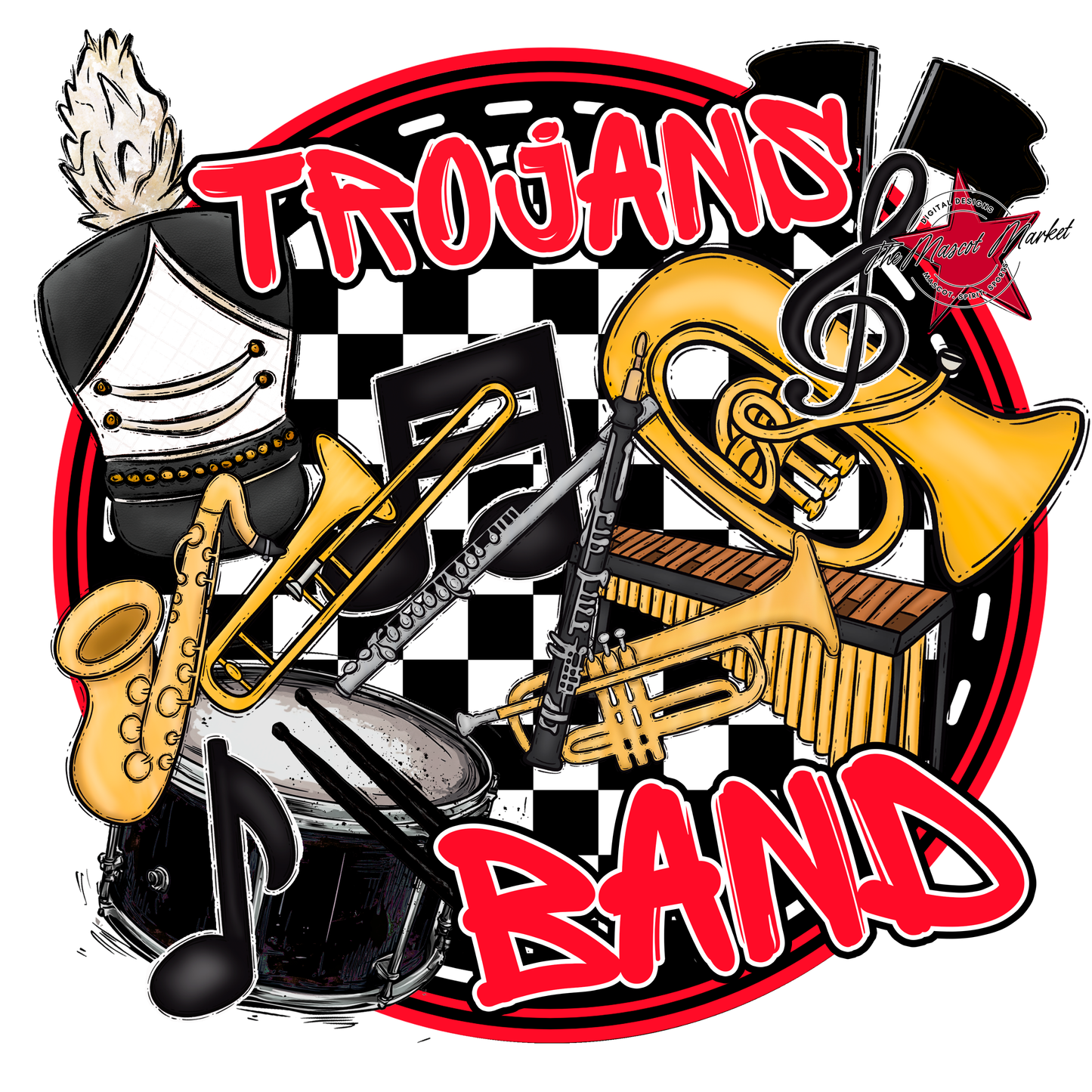 Trojans Circle Band Design-Bright Red