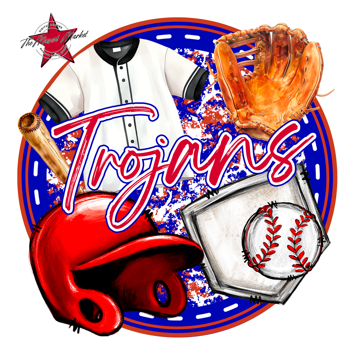 Trojans Circle Baseball Design-Blue-Red