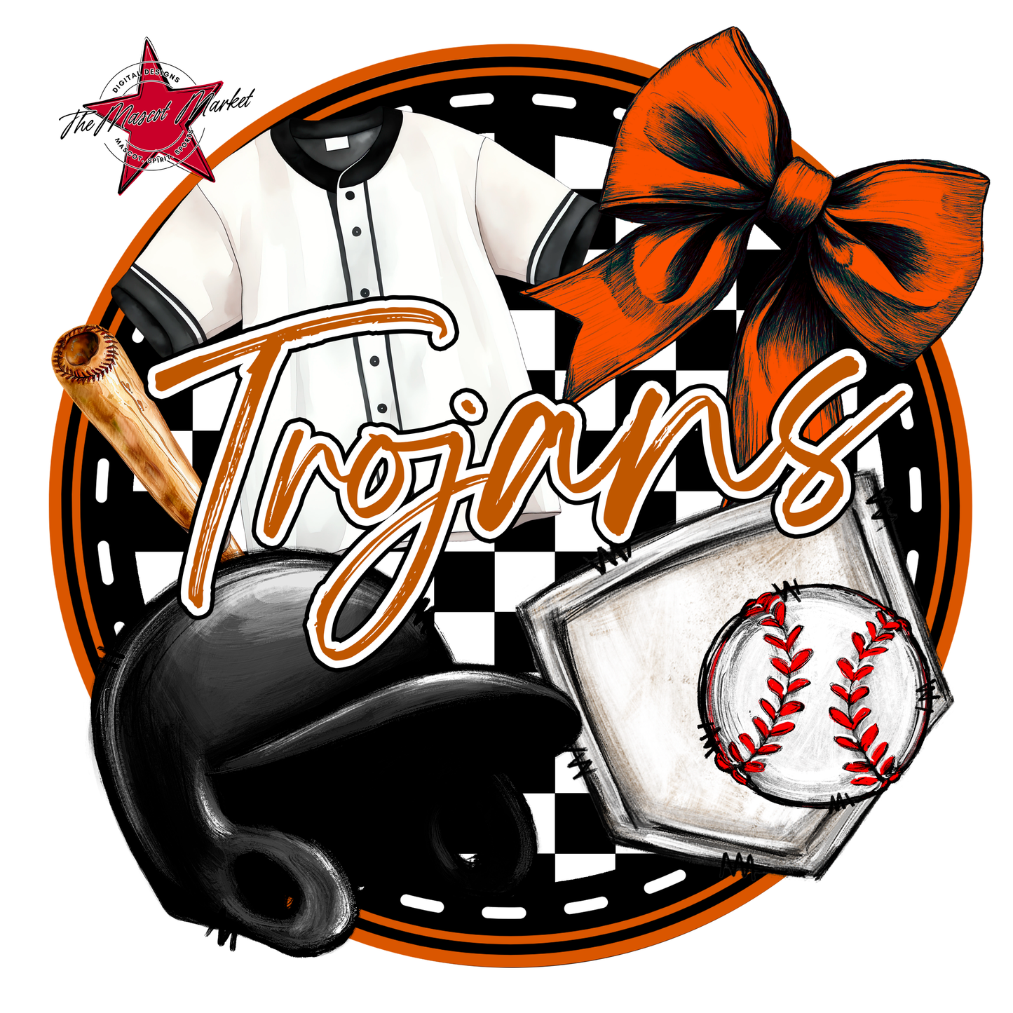 Trojans Circle Baseball Design-Burnt Orange