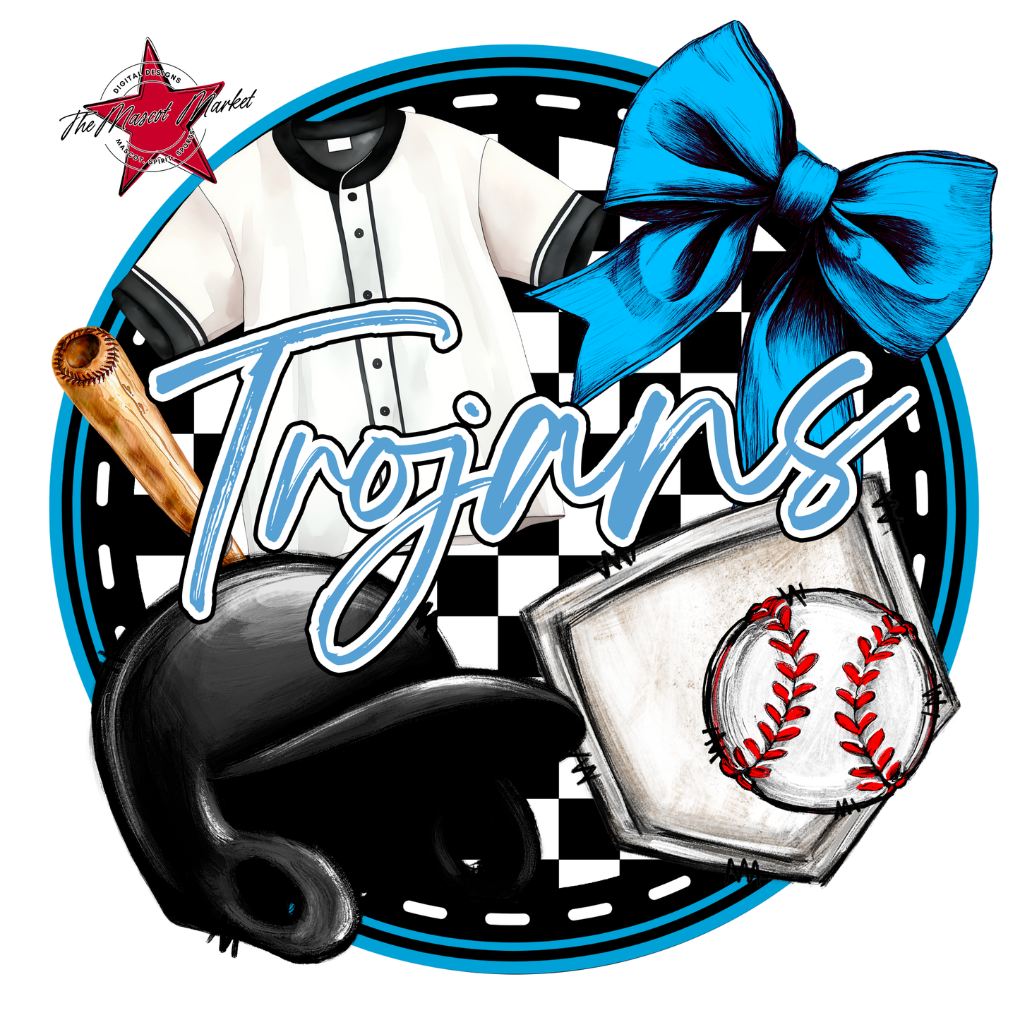 Trojans Circle Baseball Design-Carolina Blue