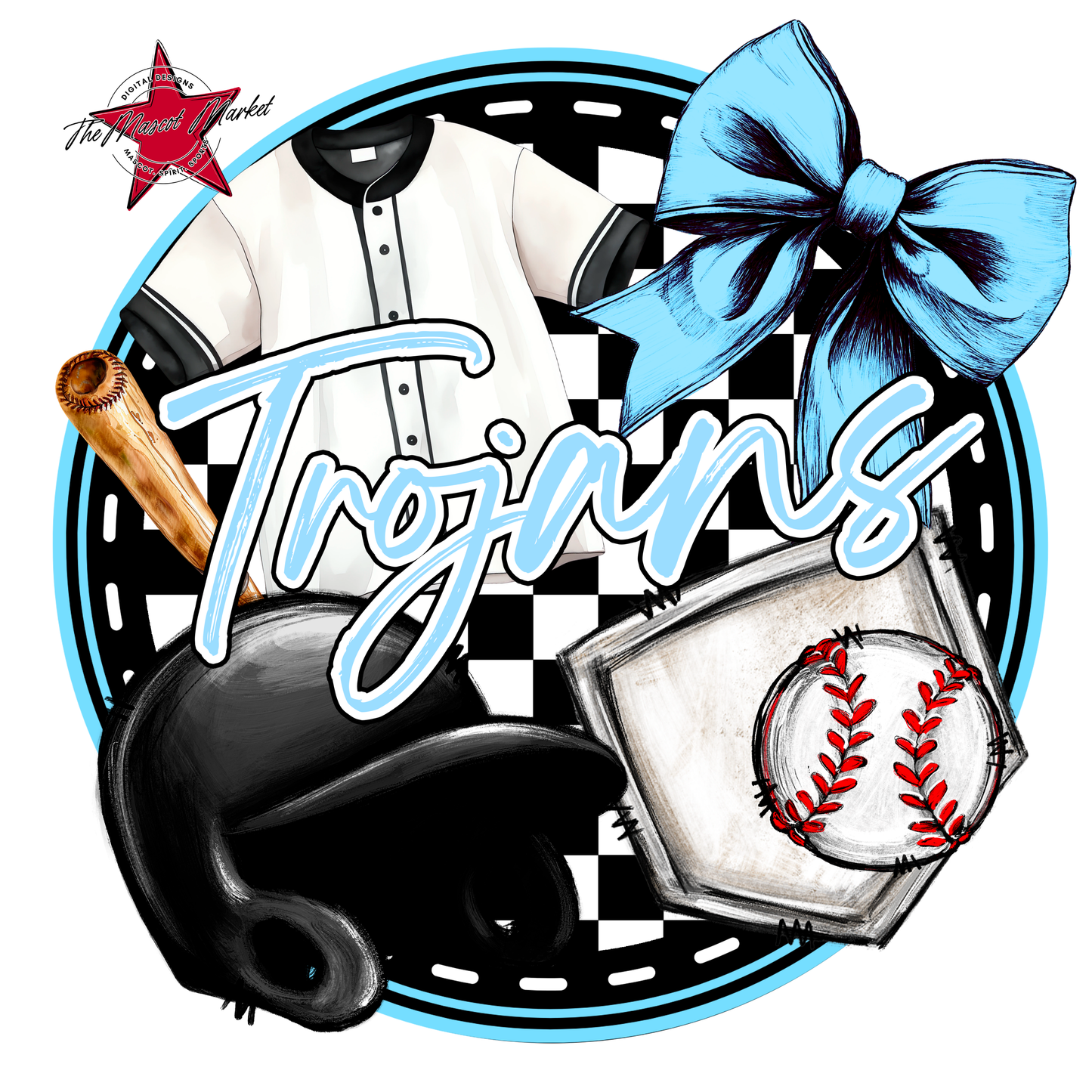 Trojans Circle Baseball Design-Columbia Blue