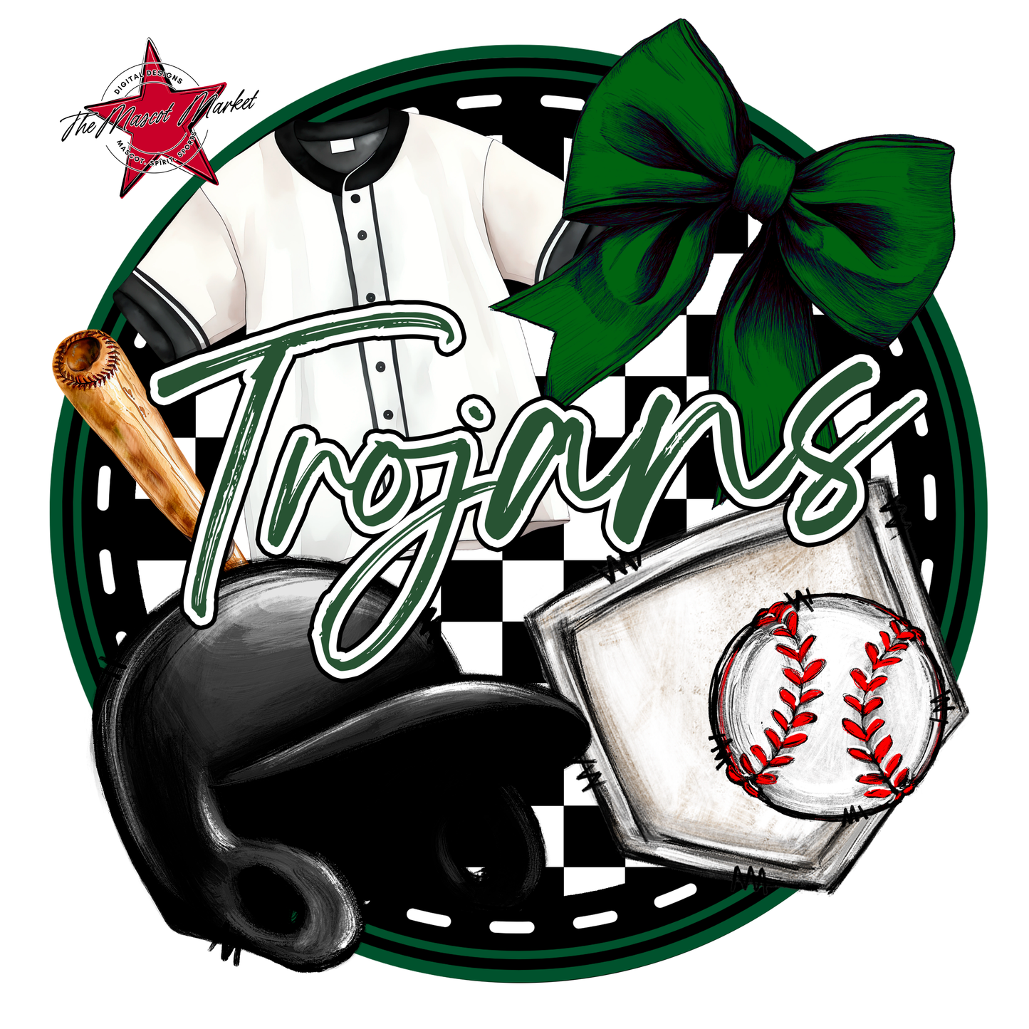 Trojans Circle Baseball Design-Green