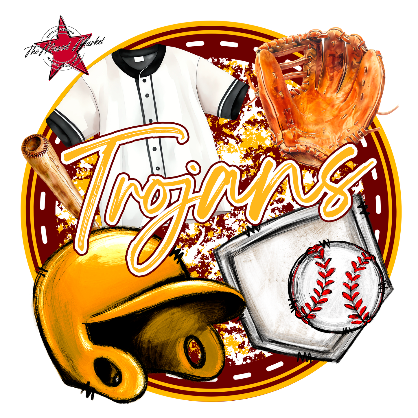 Trojans Circle Baseball Design-Maroon-Yellow