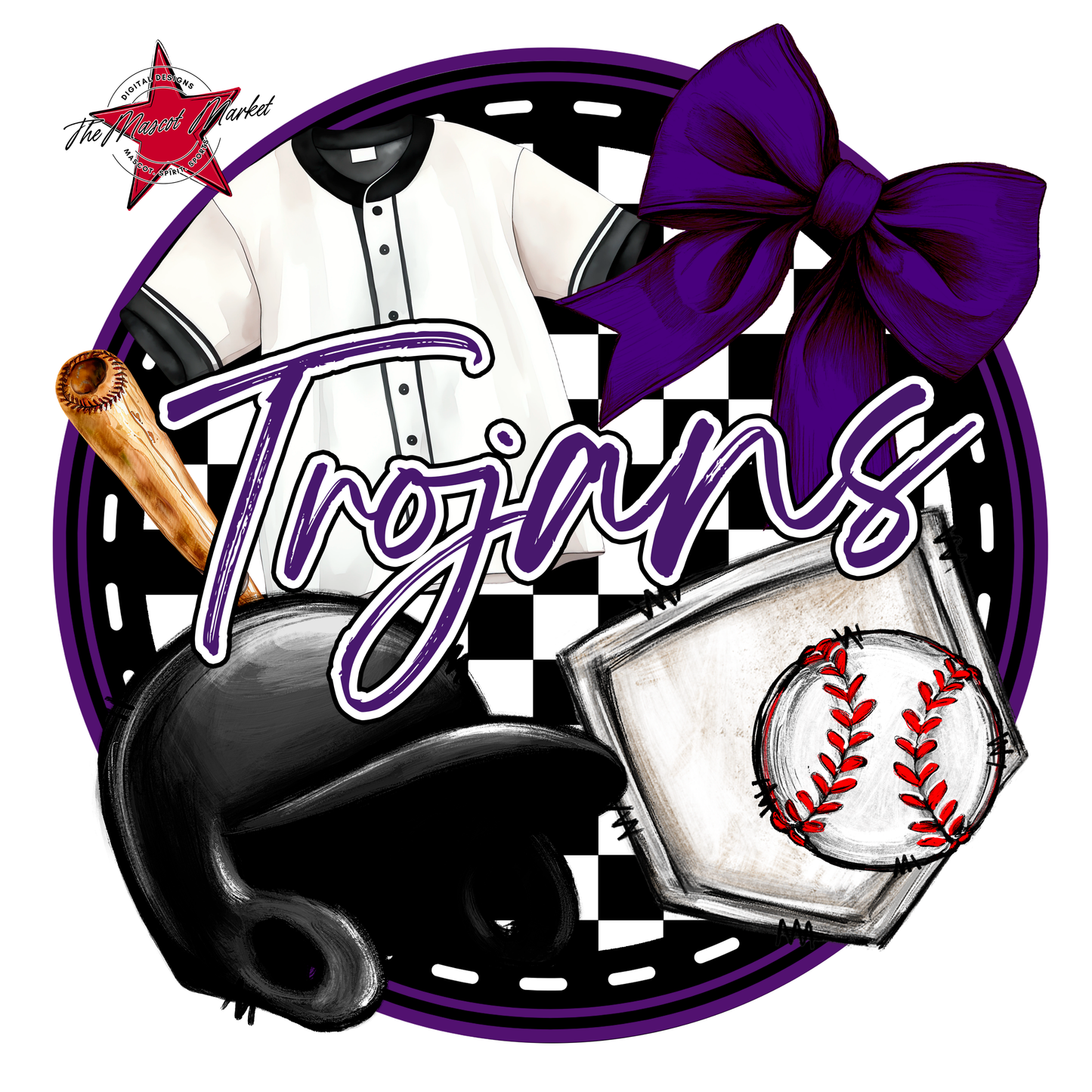 Trojans Circle Baseball Design-Purple