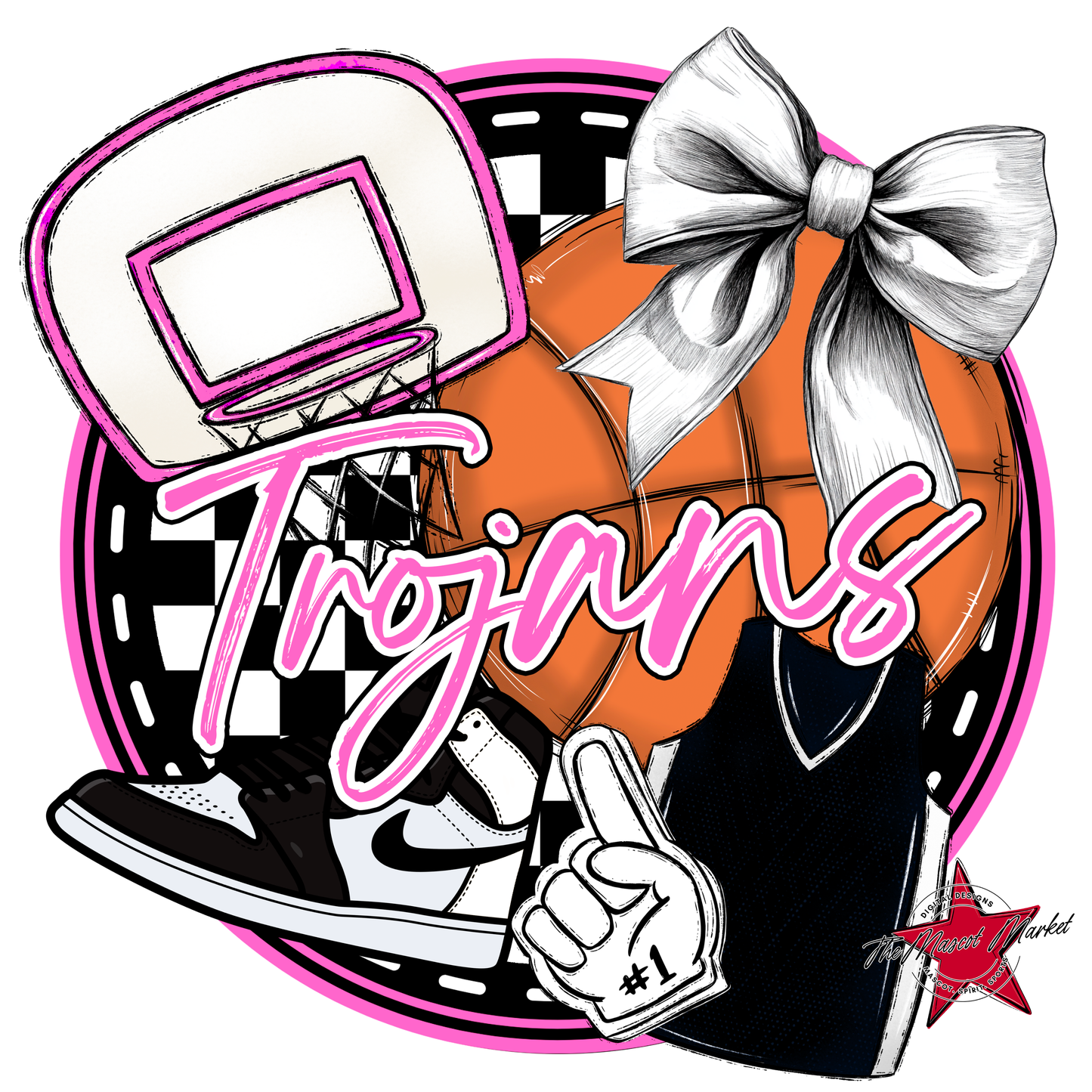 Trojans Circle Basketball Design-Baby Pink