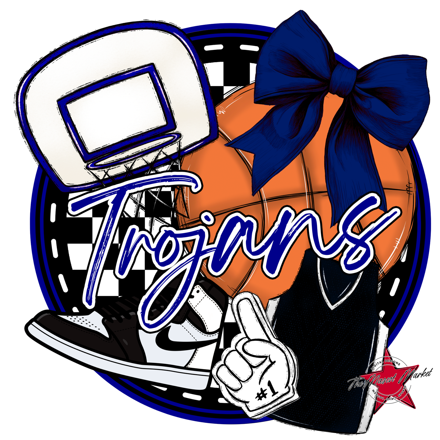 Trojans Circle Basketball Design-Blue