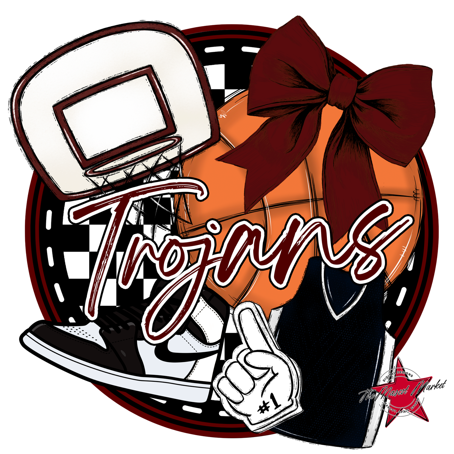 Trojans Circle Basketball Design-Maroon