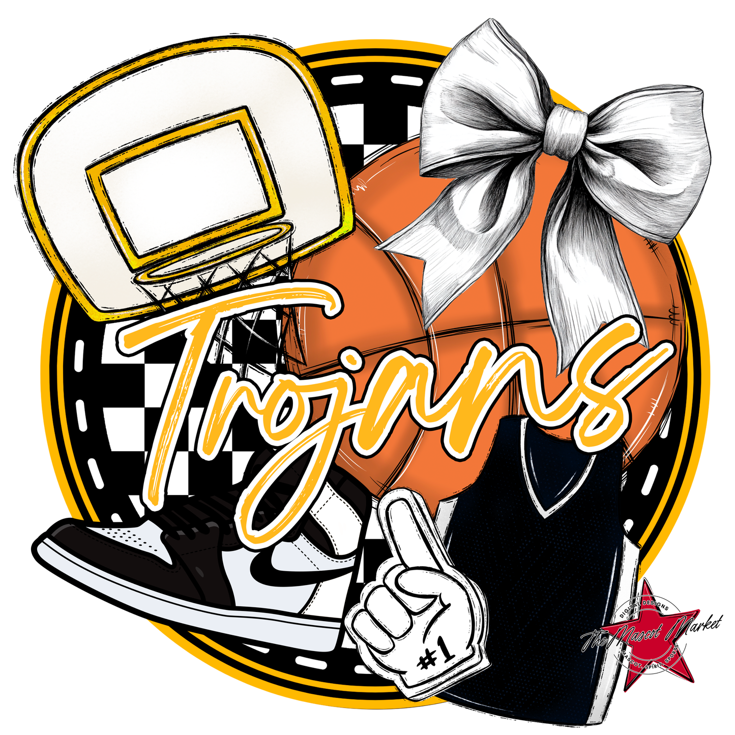 Trojans Circle Basketball Design-Yellow