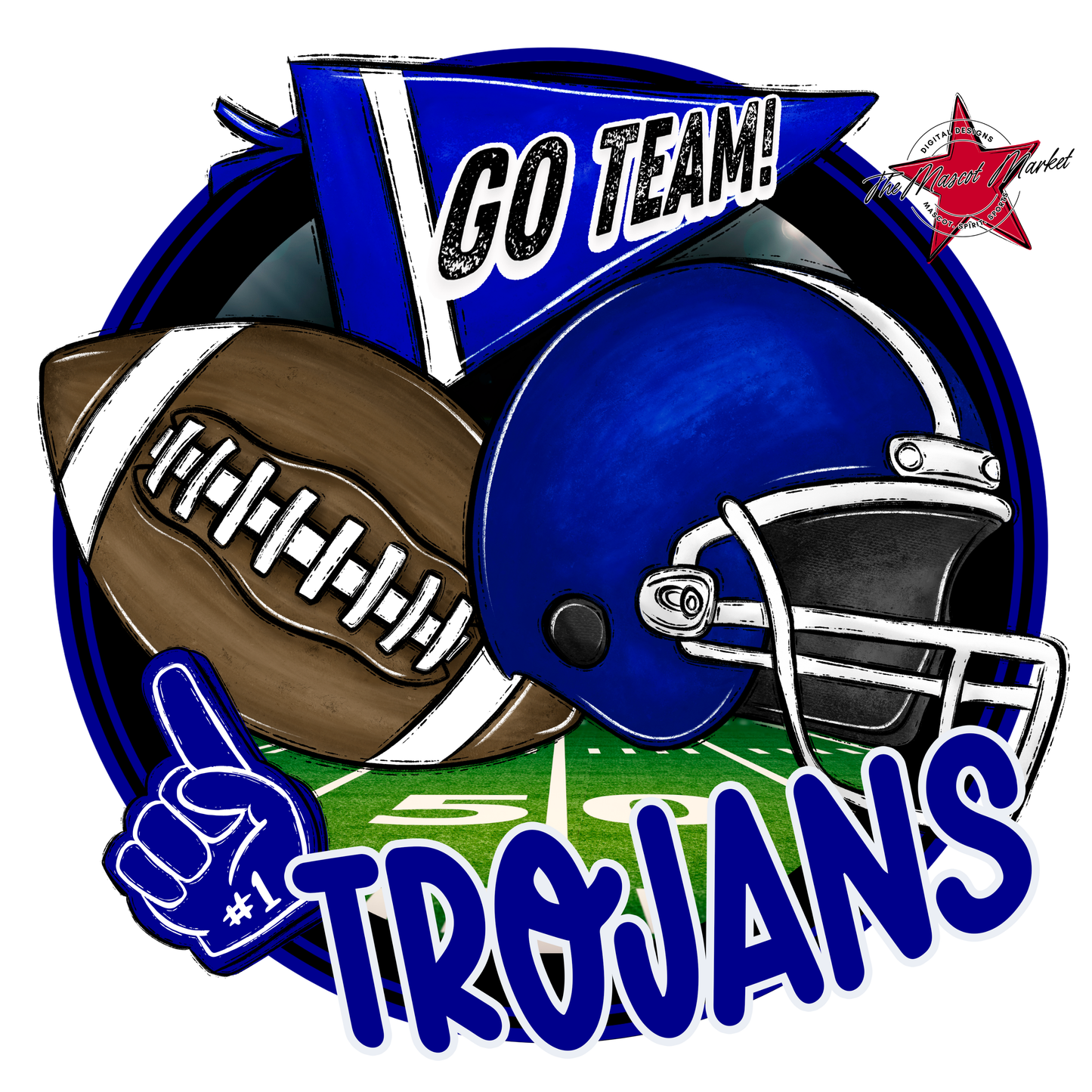 Trojans Circle Football Design-Blue