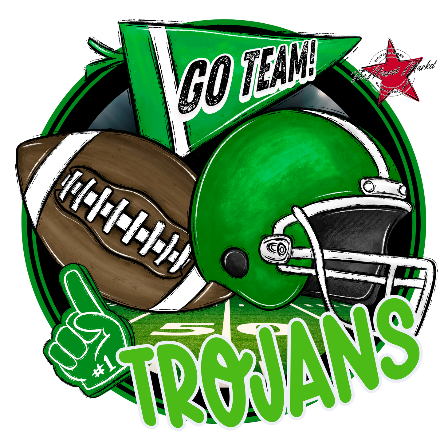 Trojans Circle Football Design-Bright Green