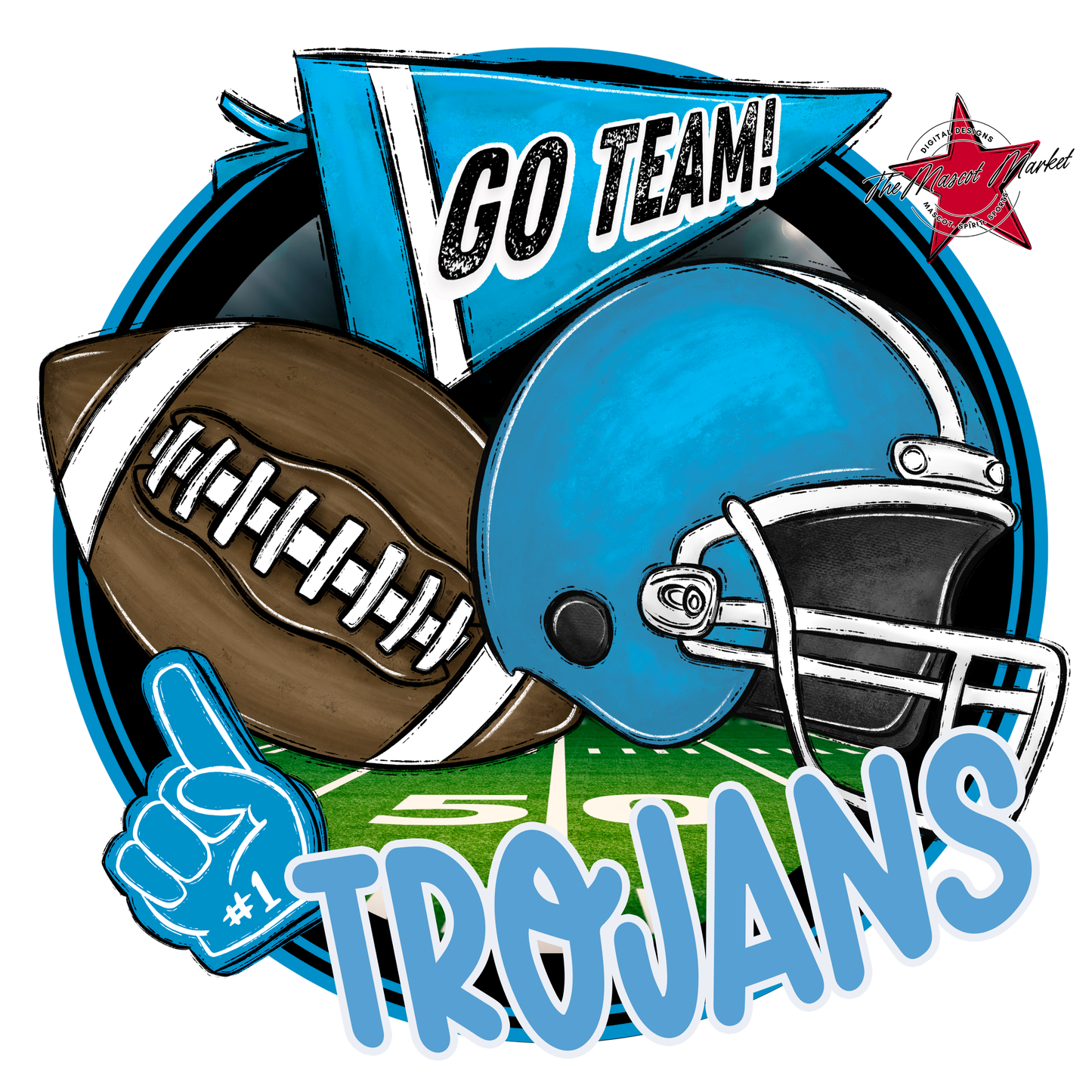 Trojans Circle Football Design-Carolina Blue