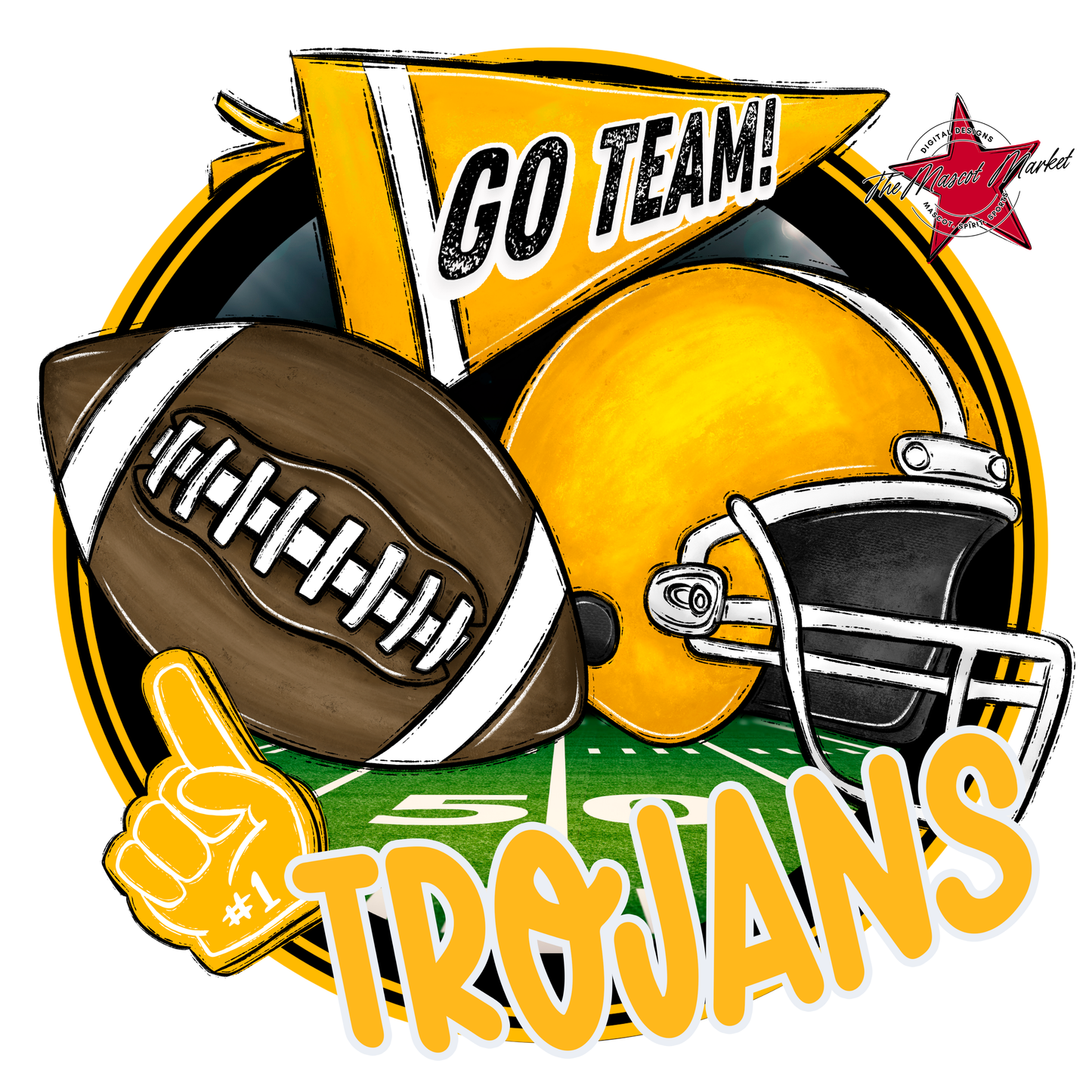 Trojans Circle Football Design-Yellow