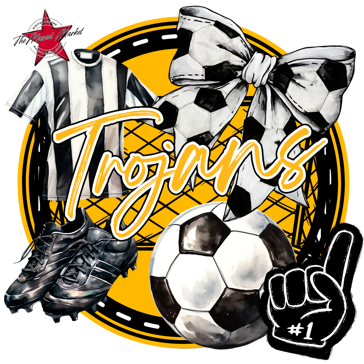 Trojans Circle Soccer Design-Yellow