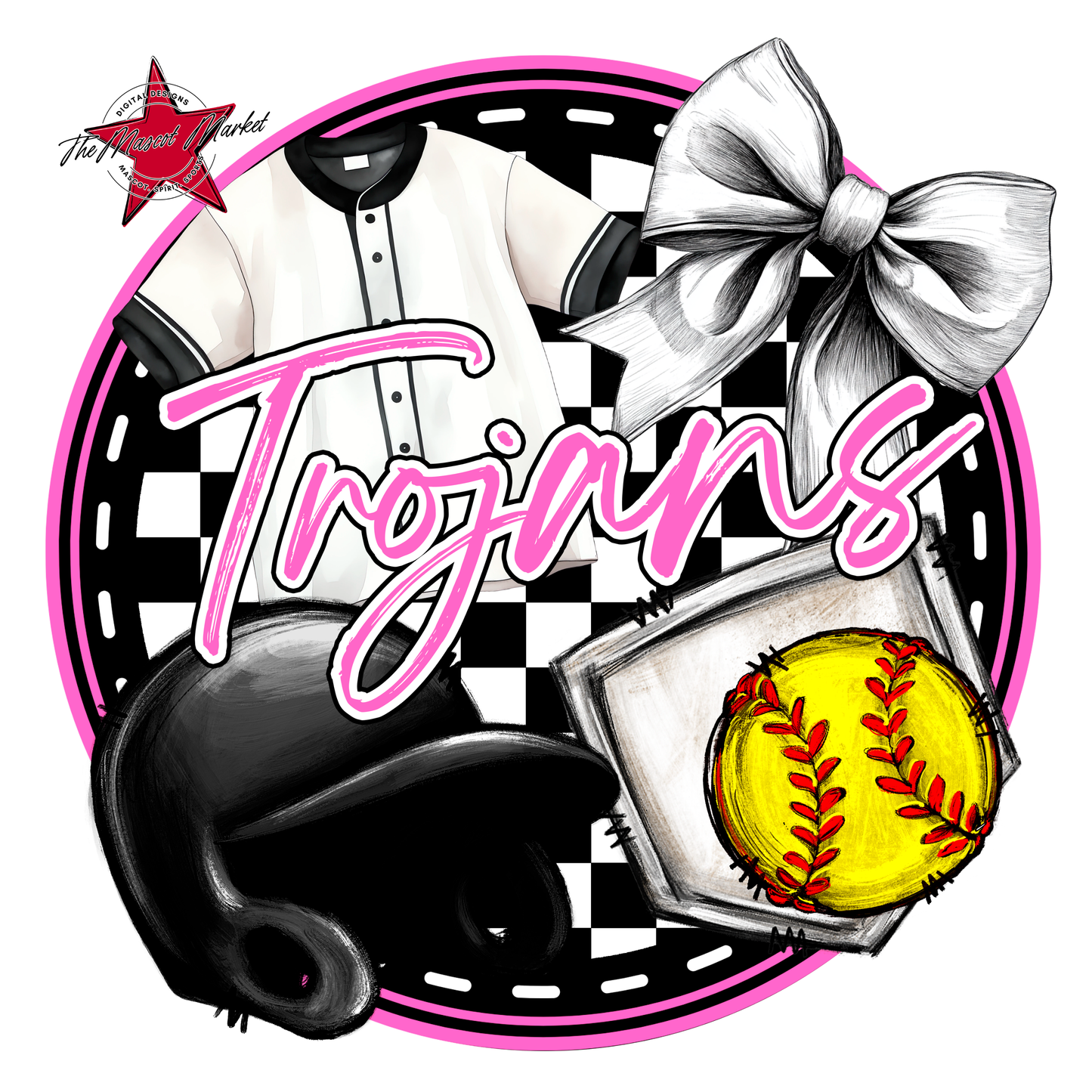 Trojans Circle Softball Design-Baby Pink