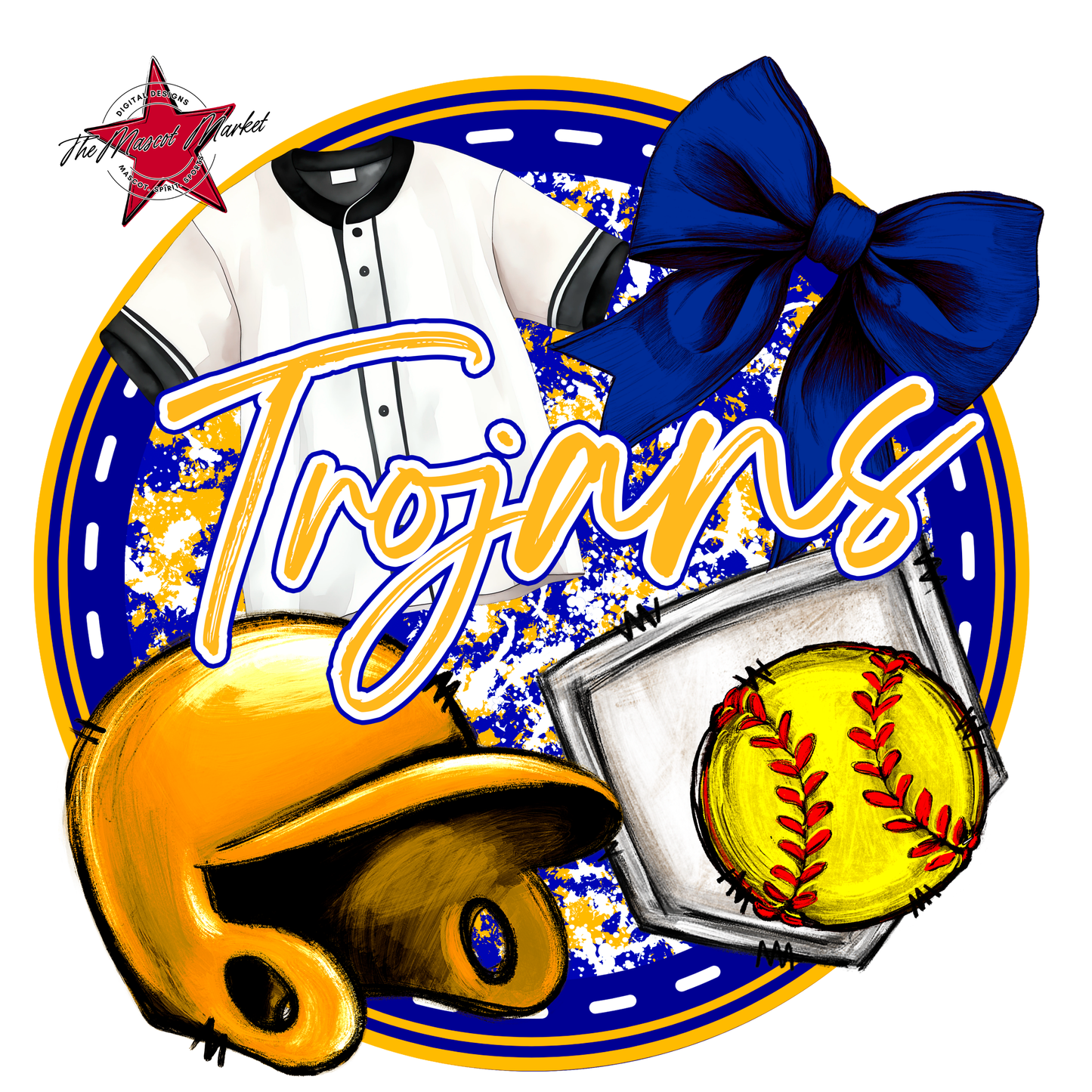 Trojans Circle Softball Design-Blue-Yellow