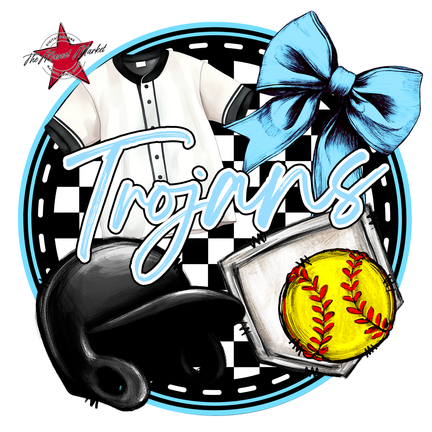 Trojans Circle Softball Design-Columbia Blue
