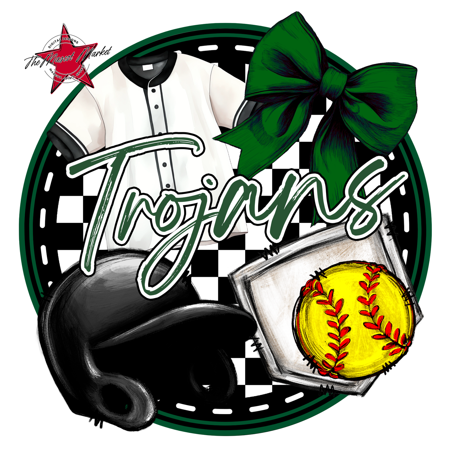Trojans Circle Softball Design-Green