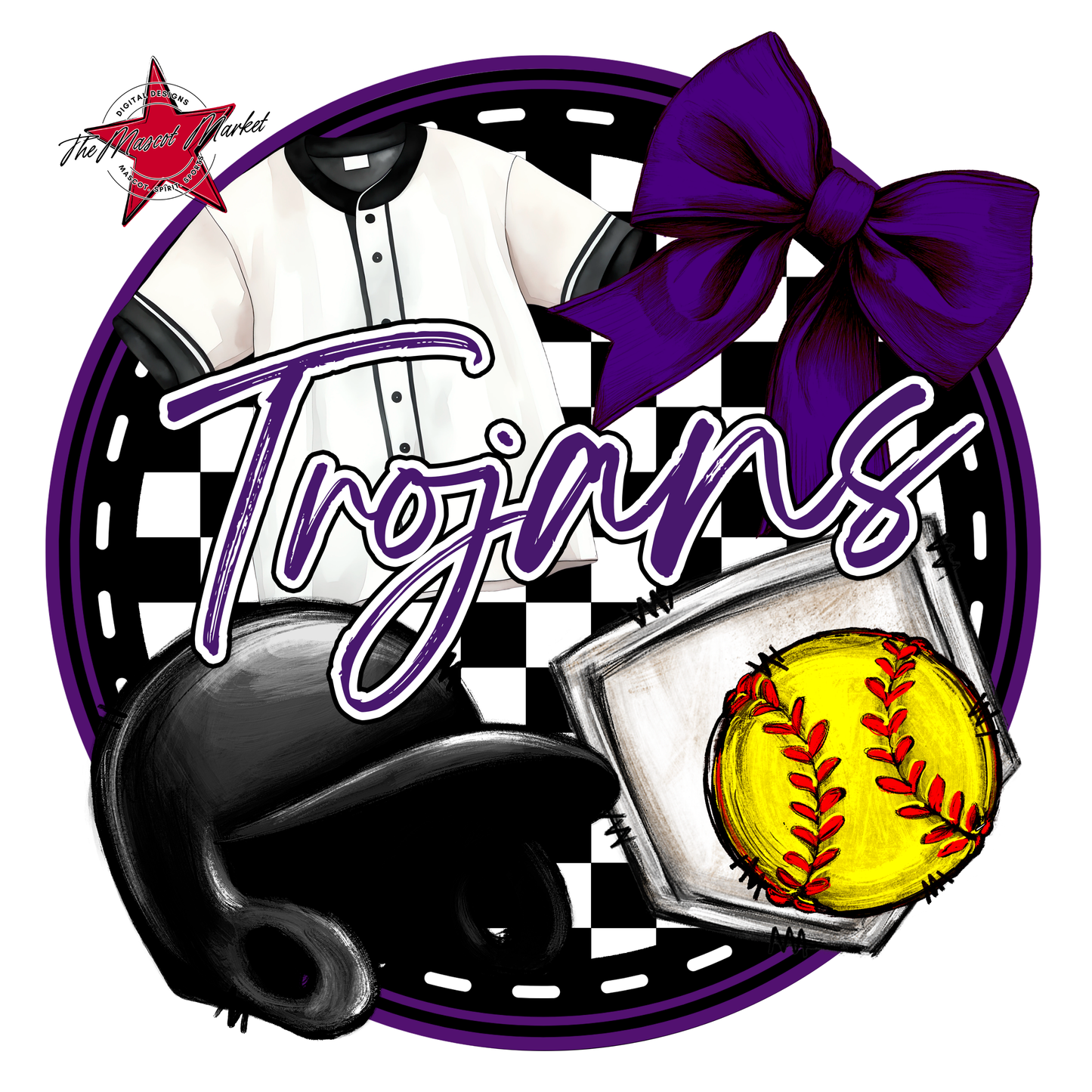 Trojans Circle Softball Design-Purple