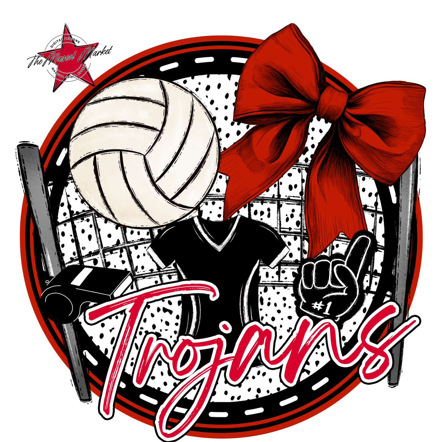 Trojans Circle Volleyball Design-Red