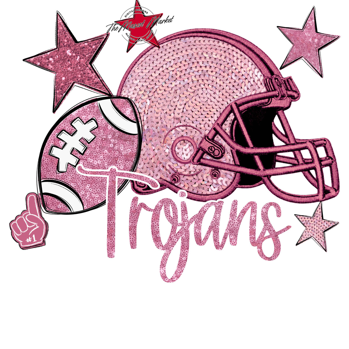 Trojans Football Embroidered Sequins Design-Pink Out