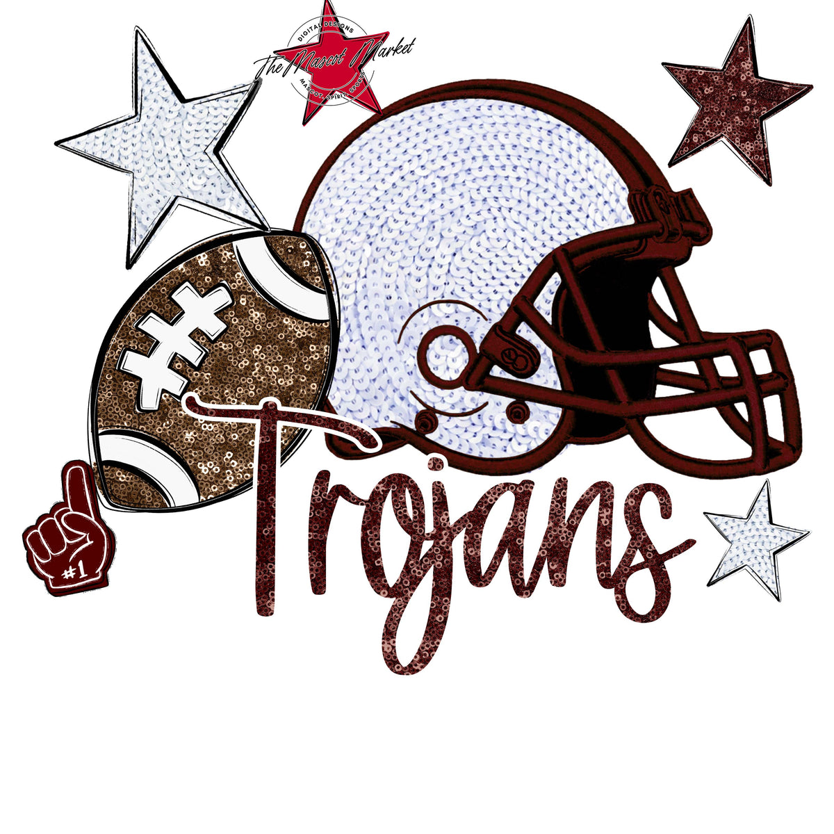 Trojans Football Embroidered Sequins Design-Maroon