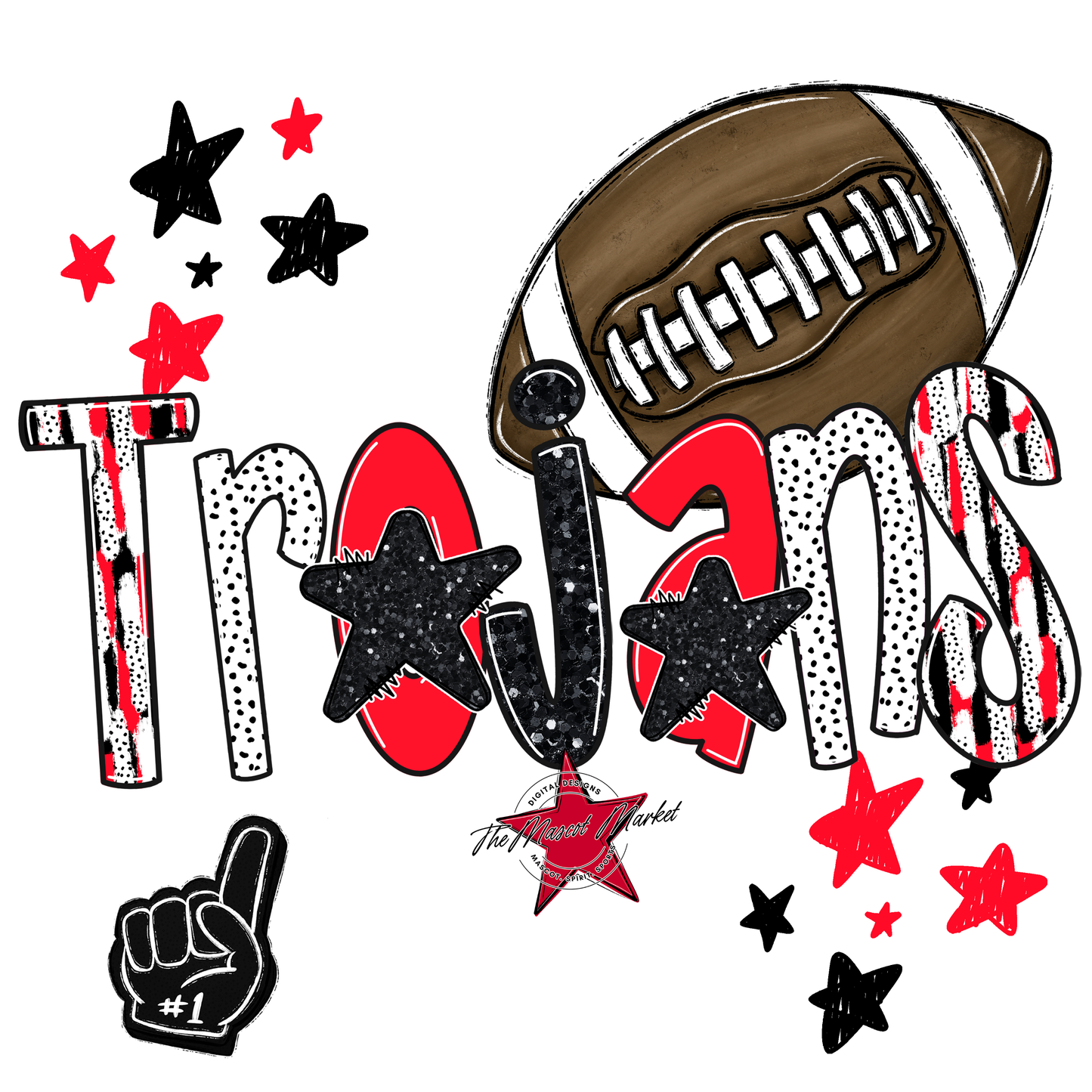 Trojans Football Scrape-Bright Red