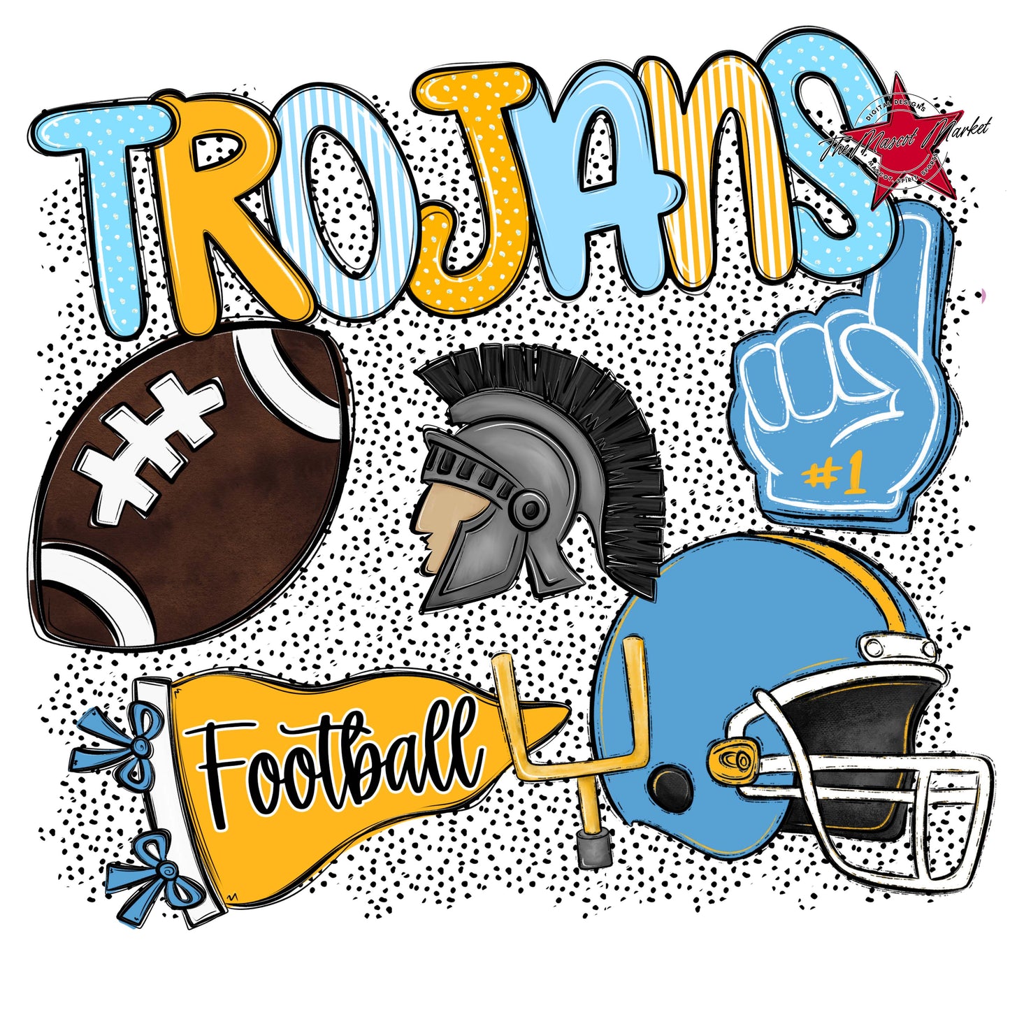 Trojans Football Spirit-Columbia Blue & Yellow