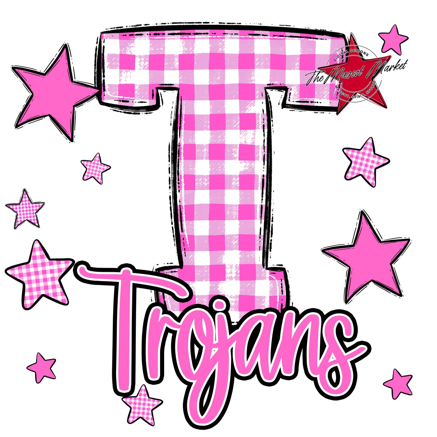 Trojans Plaid Star Design-Baby Pink