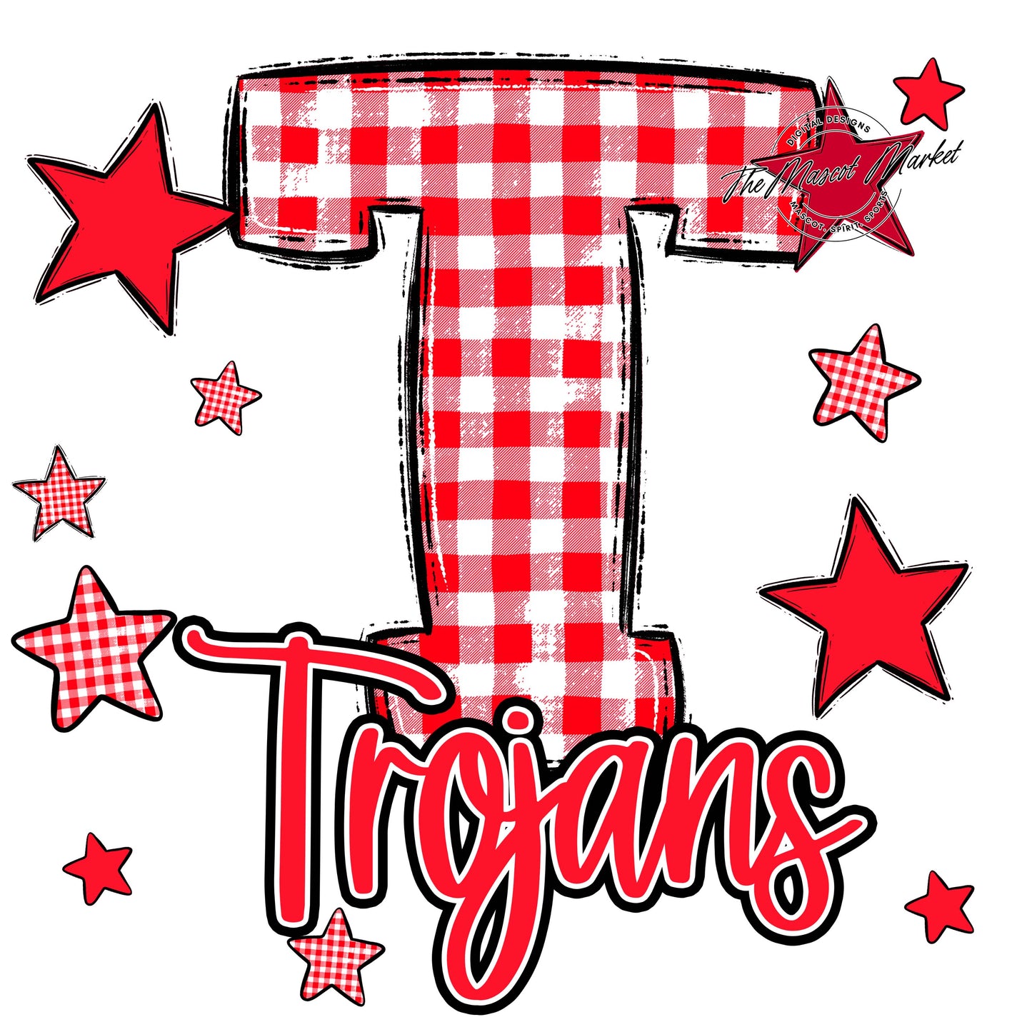 Trojans Plaid Star Design-Bright Red