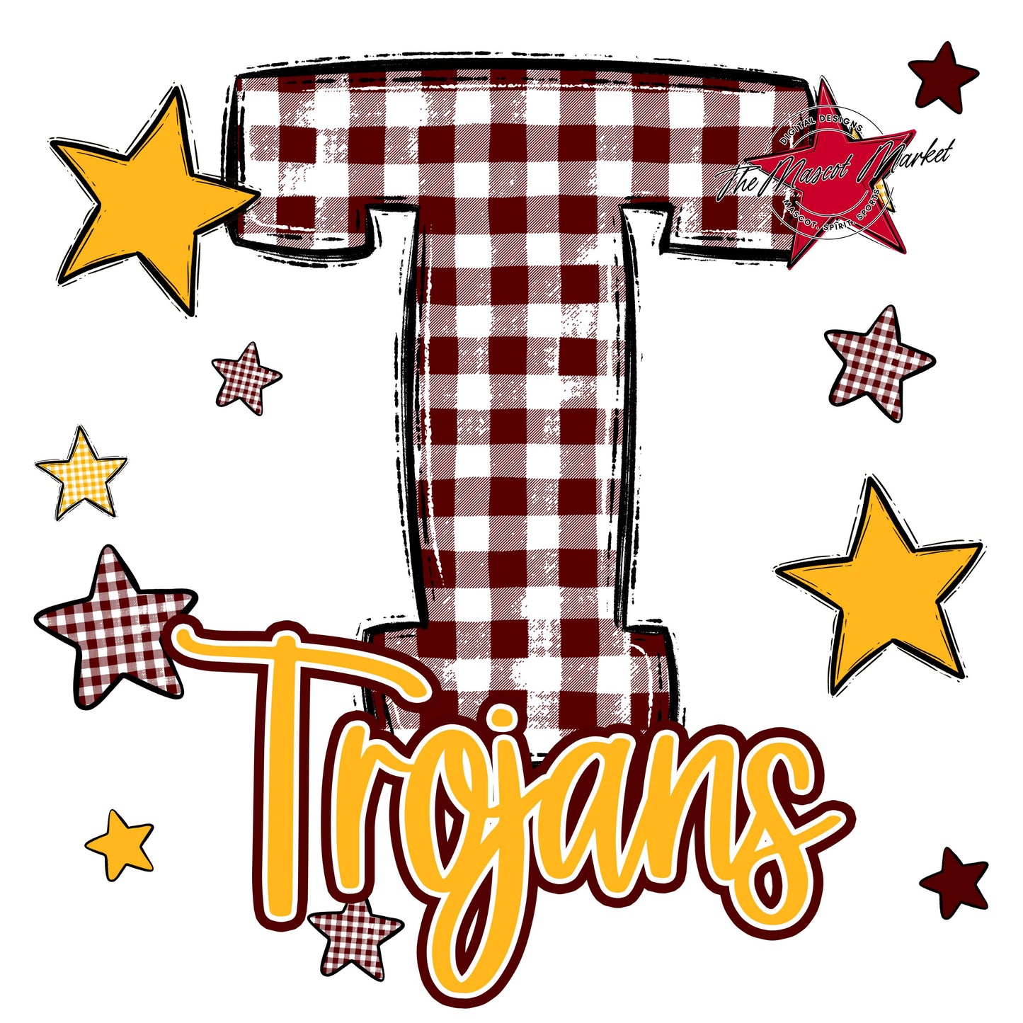 Trojans Plaid Star Design-Maroon & Yellow