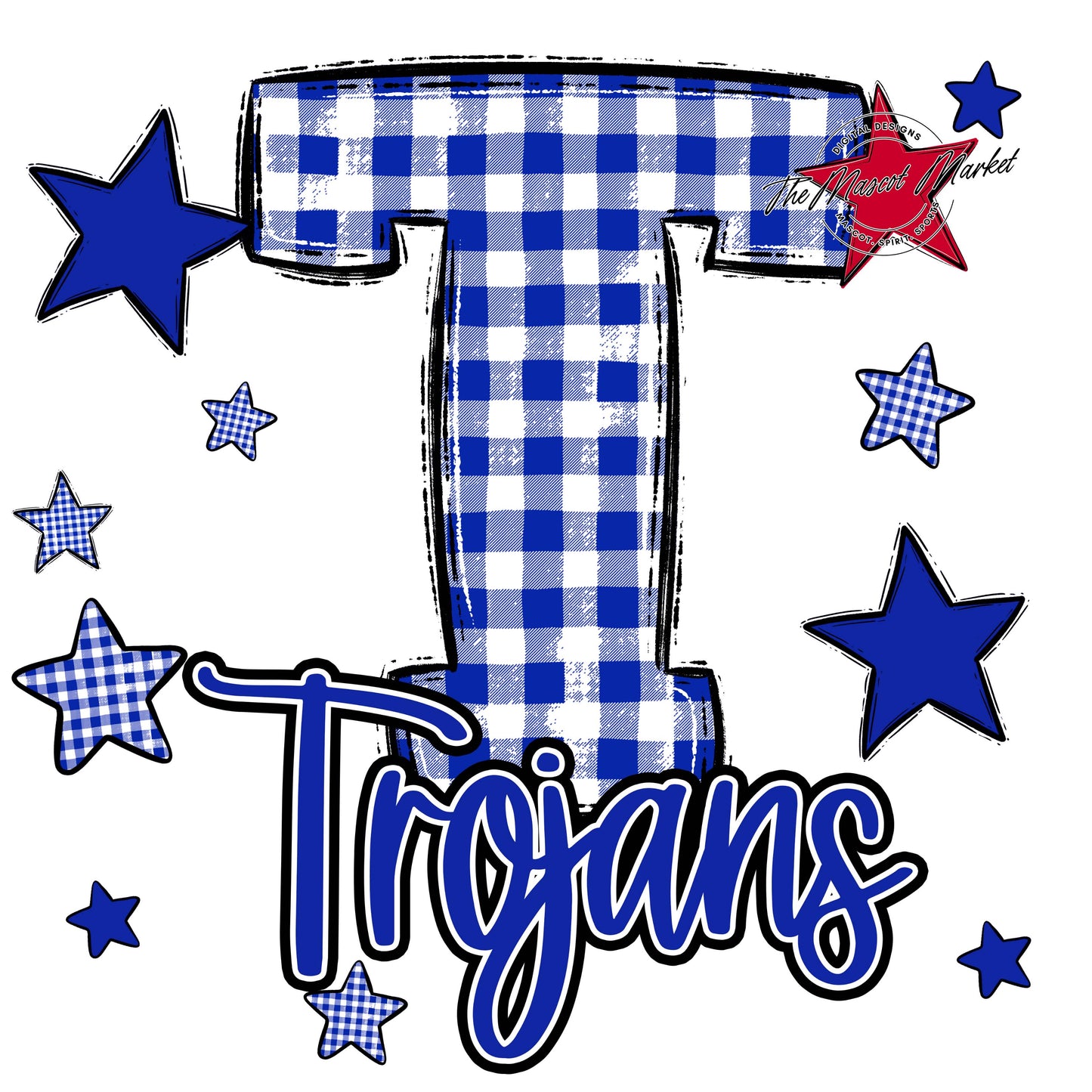 Trojans Plaid Star Design-Royal Blue