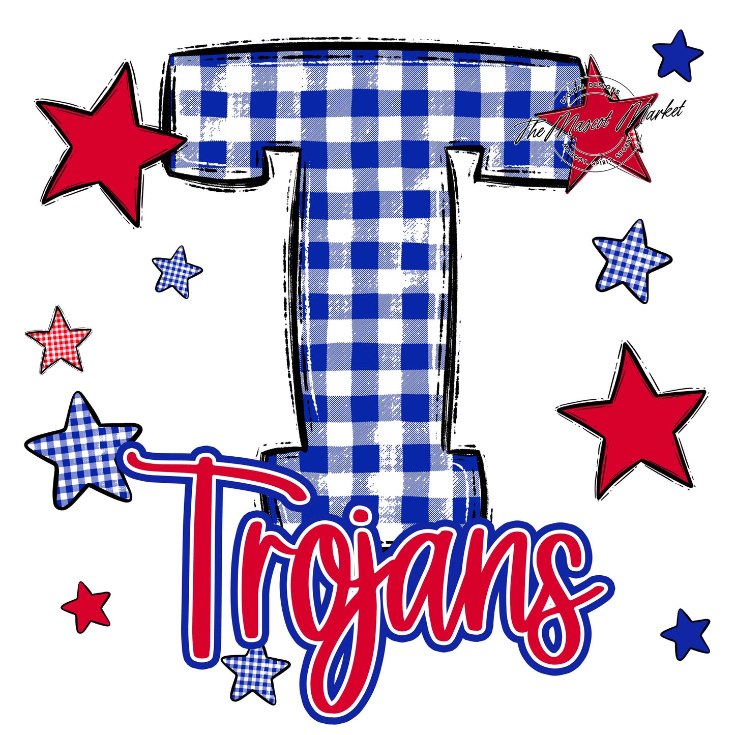Trojans Plaid Star Design-Royal Blue & Red