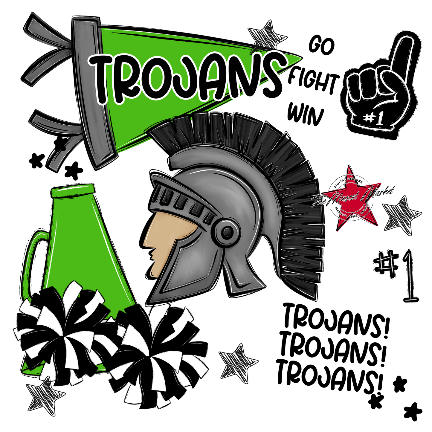 Trojans Spirit Design-Bright Green