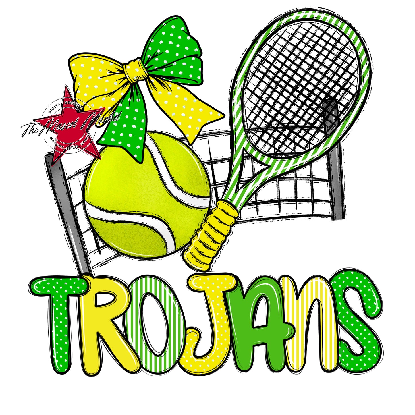 Trojans Tennis Spirit Design-Bright Green & Bright Yellow