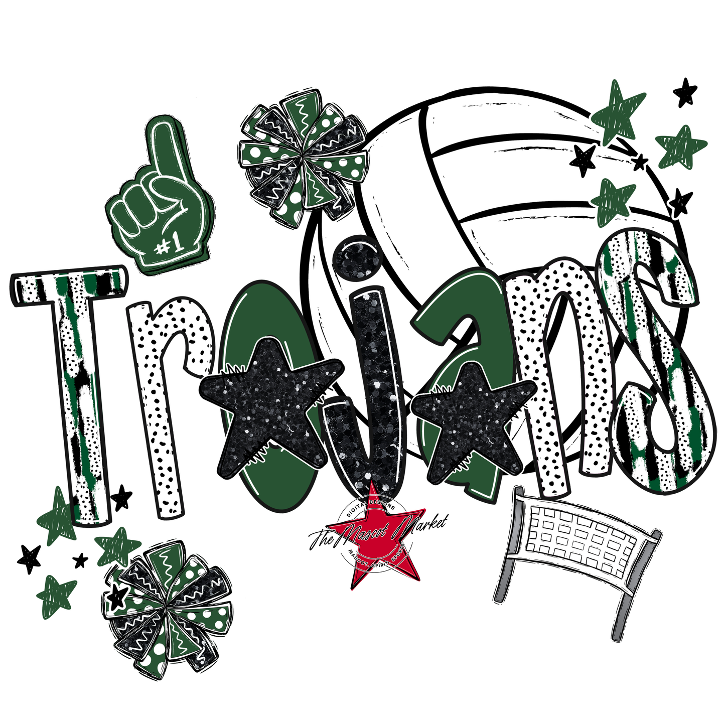 Trojans Volleyball Scrape-Green