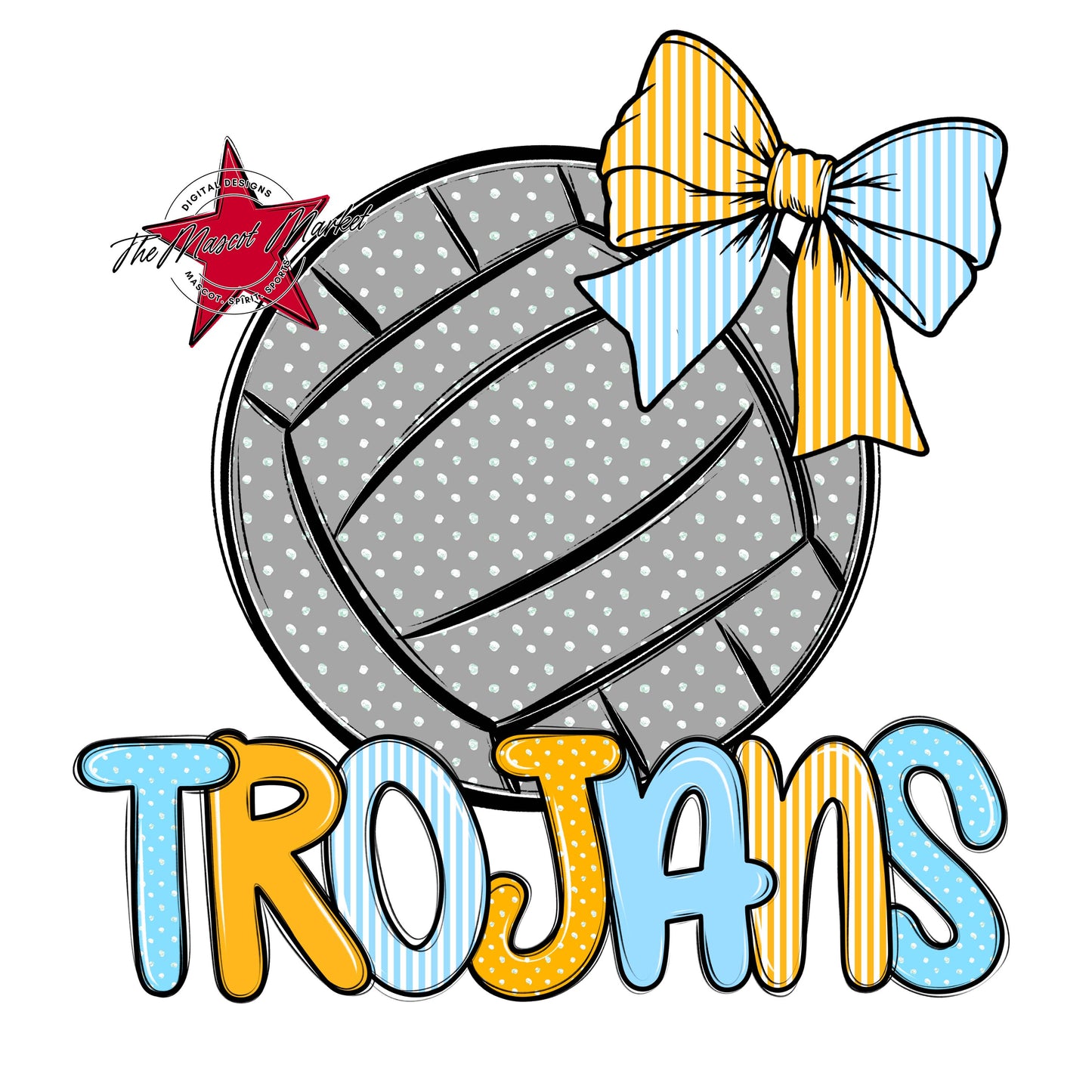 Trojans Volleyball Spirit Design-Columbia Blue & Yellow