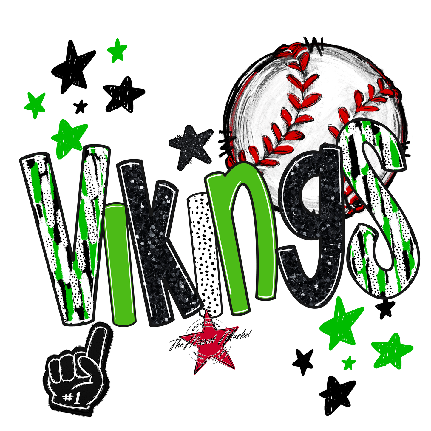 Vikings Baseball Scrape-Bright Green