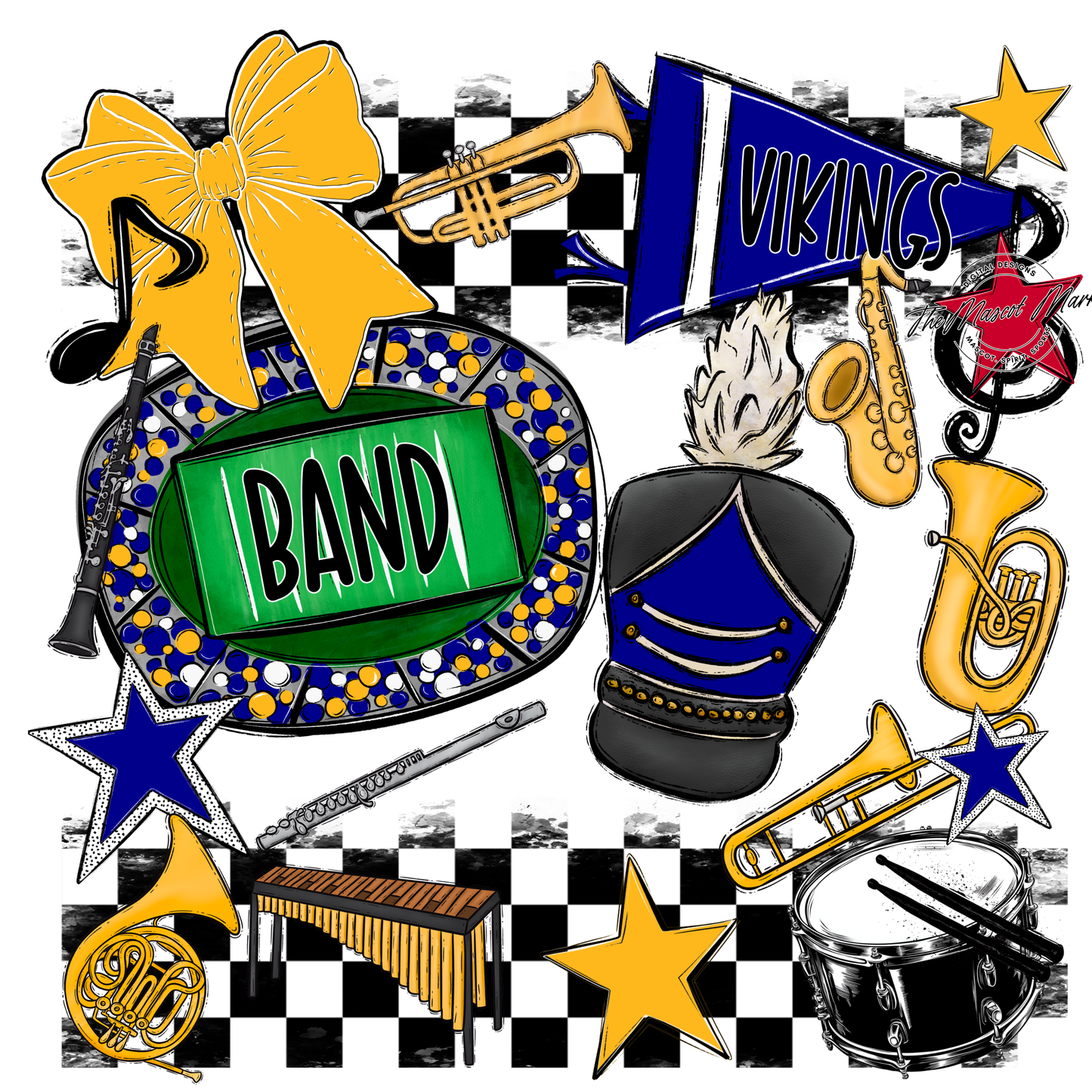 Vikings Checkers Band Spirit Design-Blue-Yellow